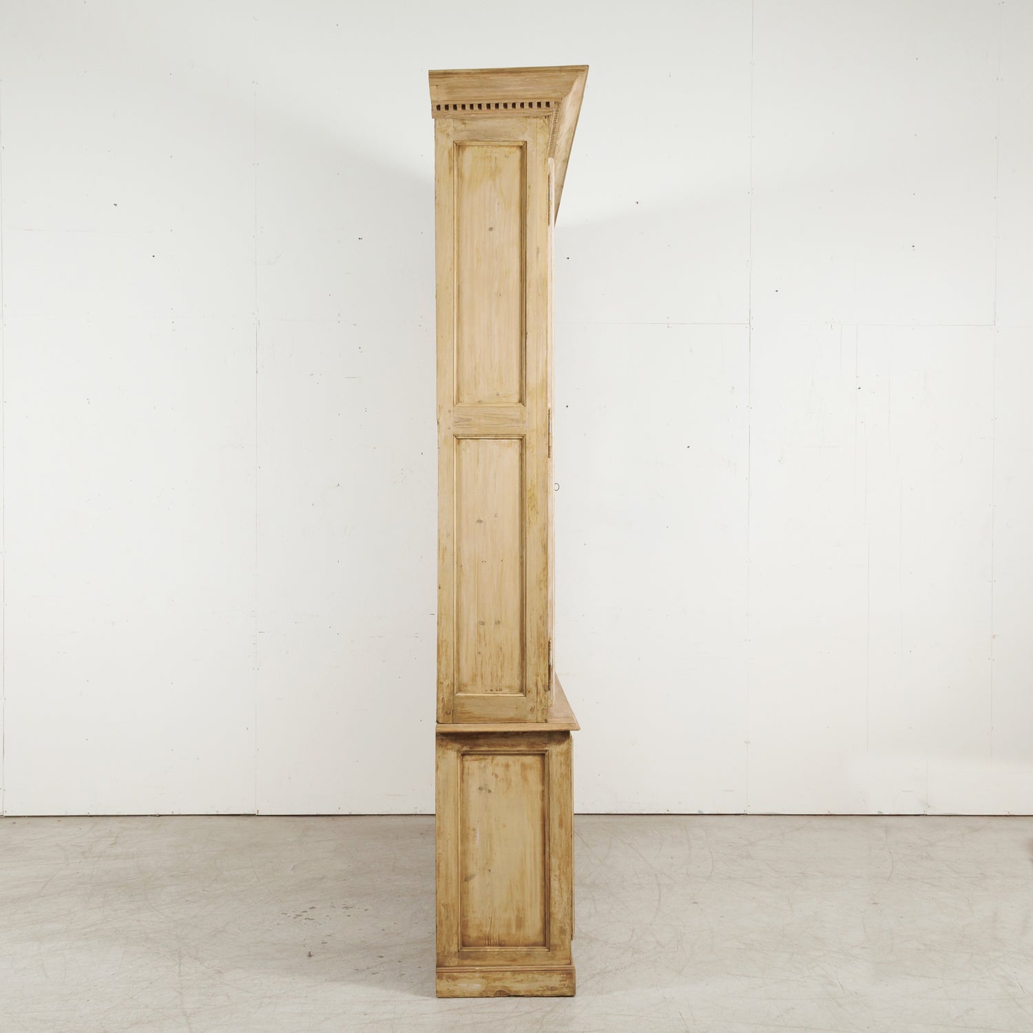 Grand 19th Century French Bleached Pine Bookcase with Painted Interior