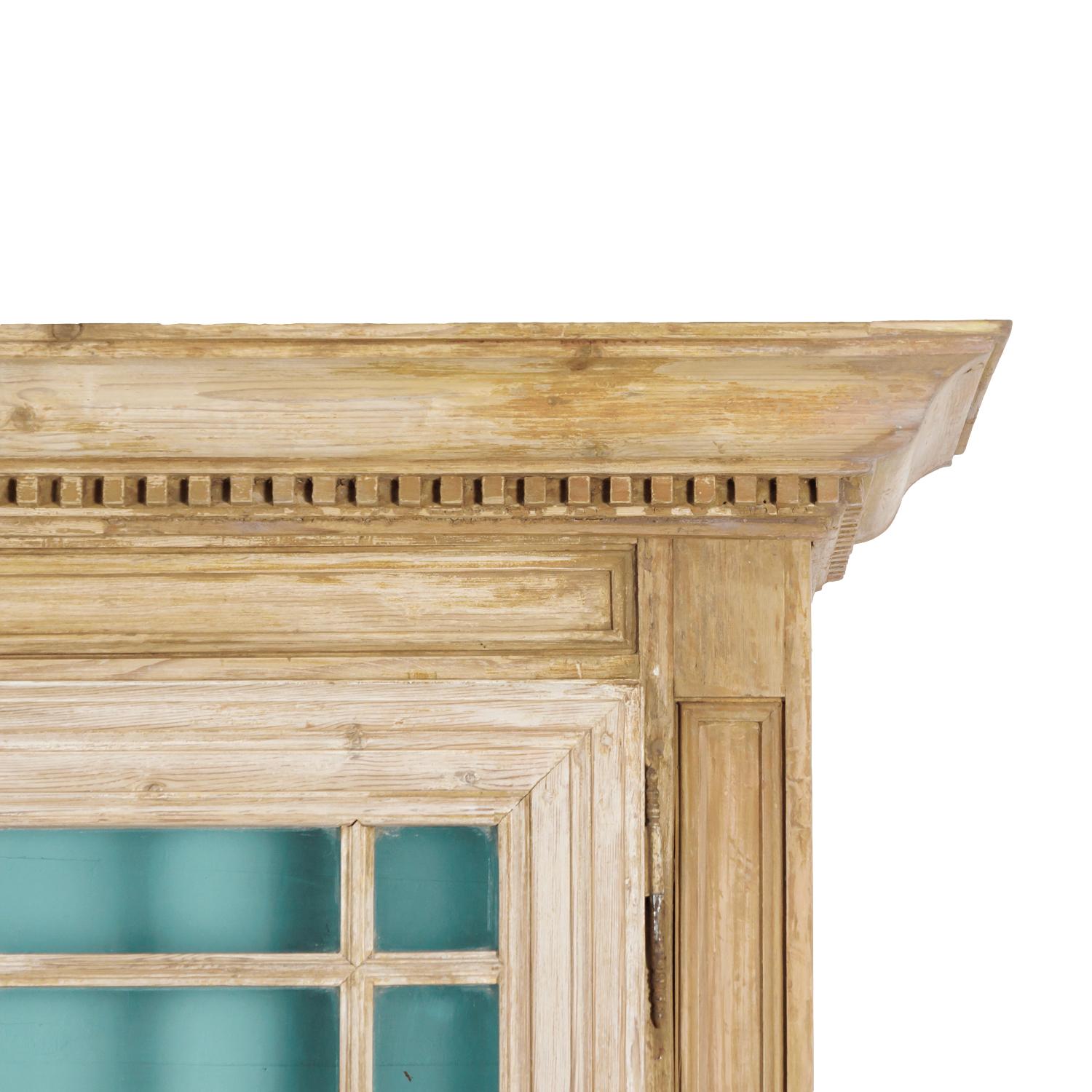 Grand 19th Century French Bleached Pine Bookcase with Painted Interior