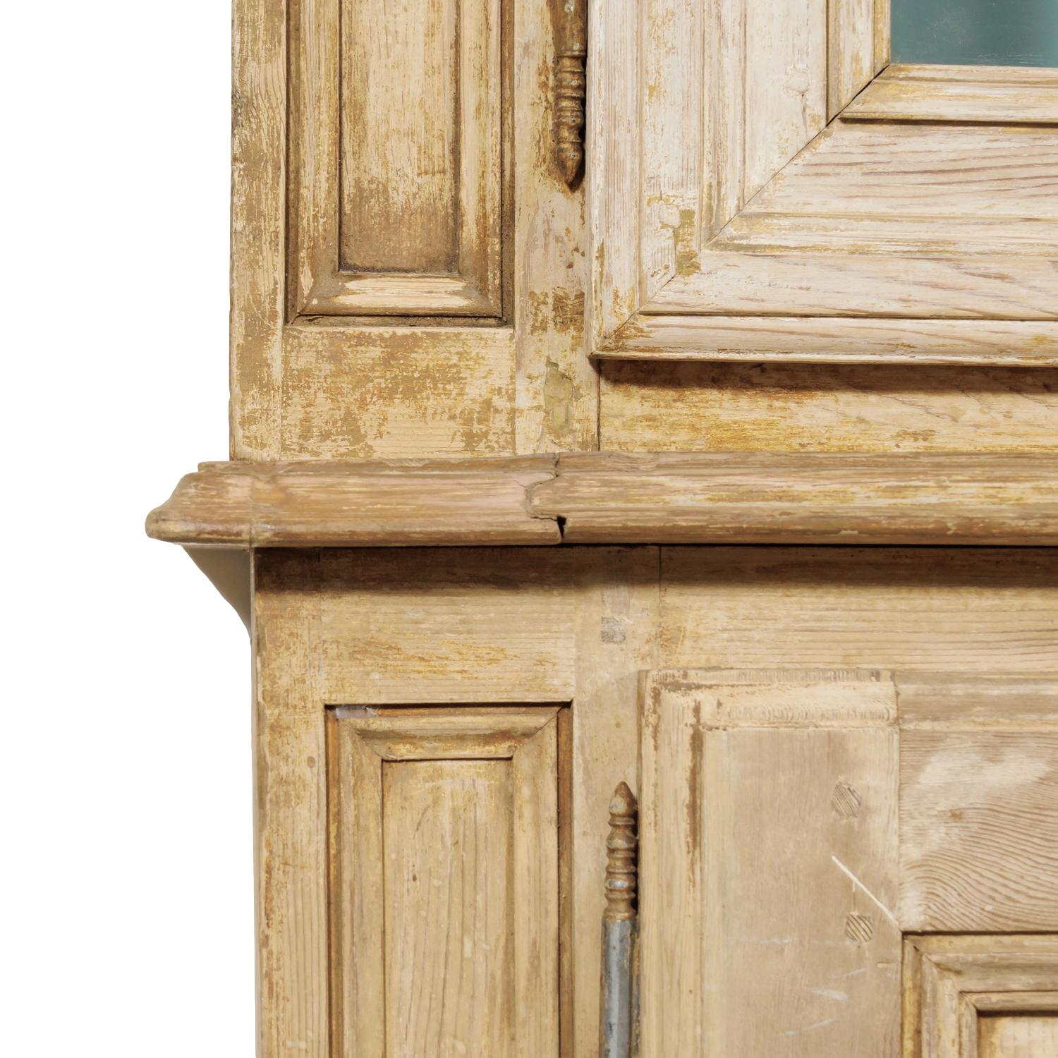 Grand 19th Century French Bleached Pine Bookcase with Painted Interior