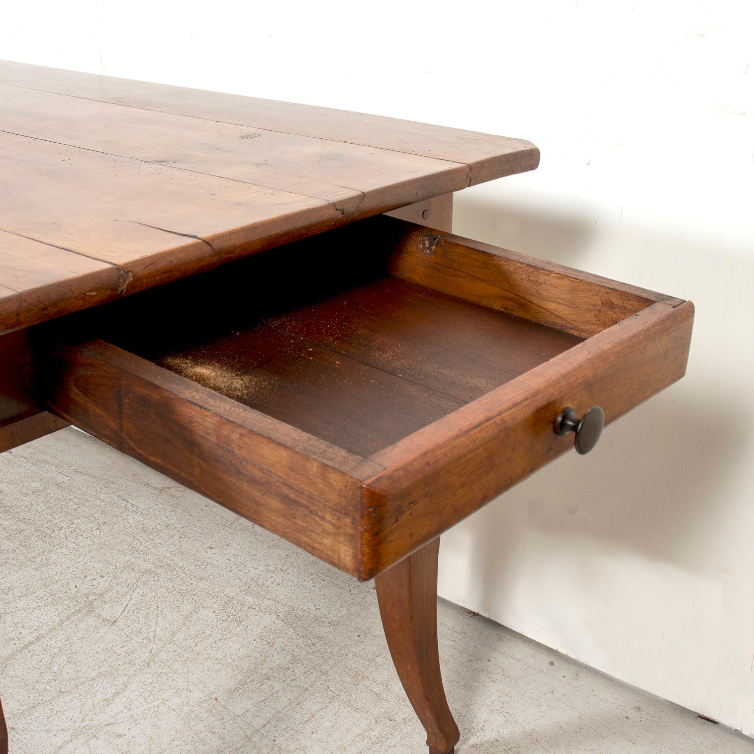 Early 19th Century French Country Louis XV Style Cherry Farm Table with Bread Board and Drawer