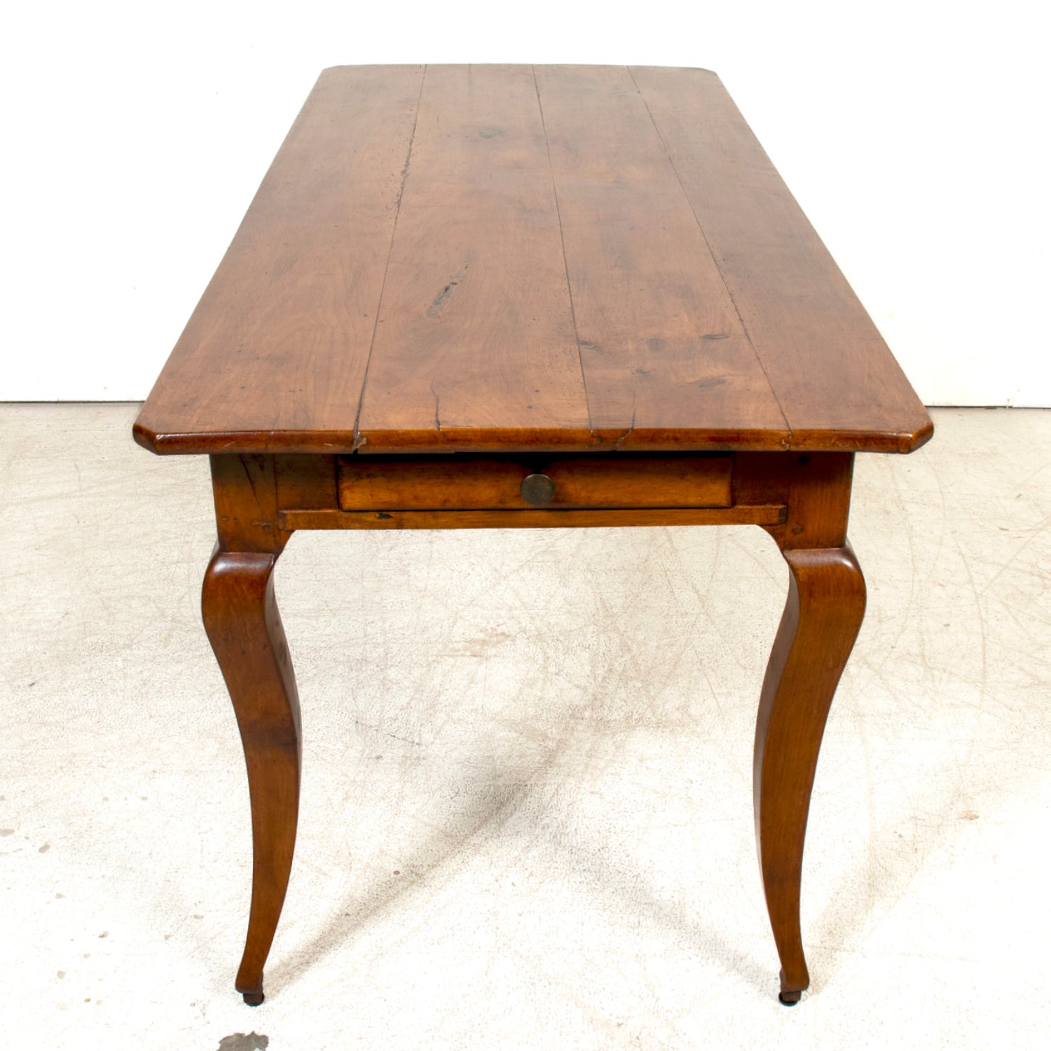 Early 19th Century French Country Louis XV Style Cherry Farm Table with Bread Board and Drawer