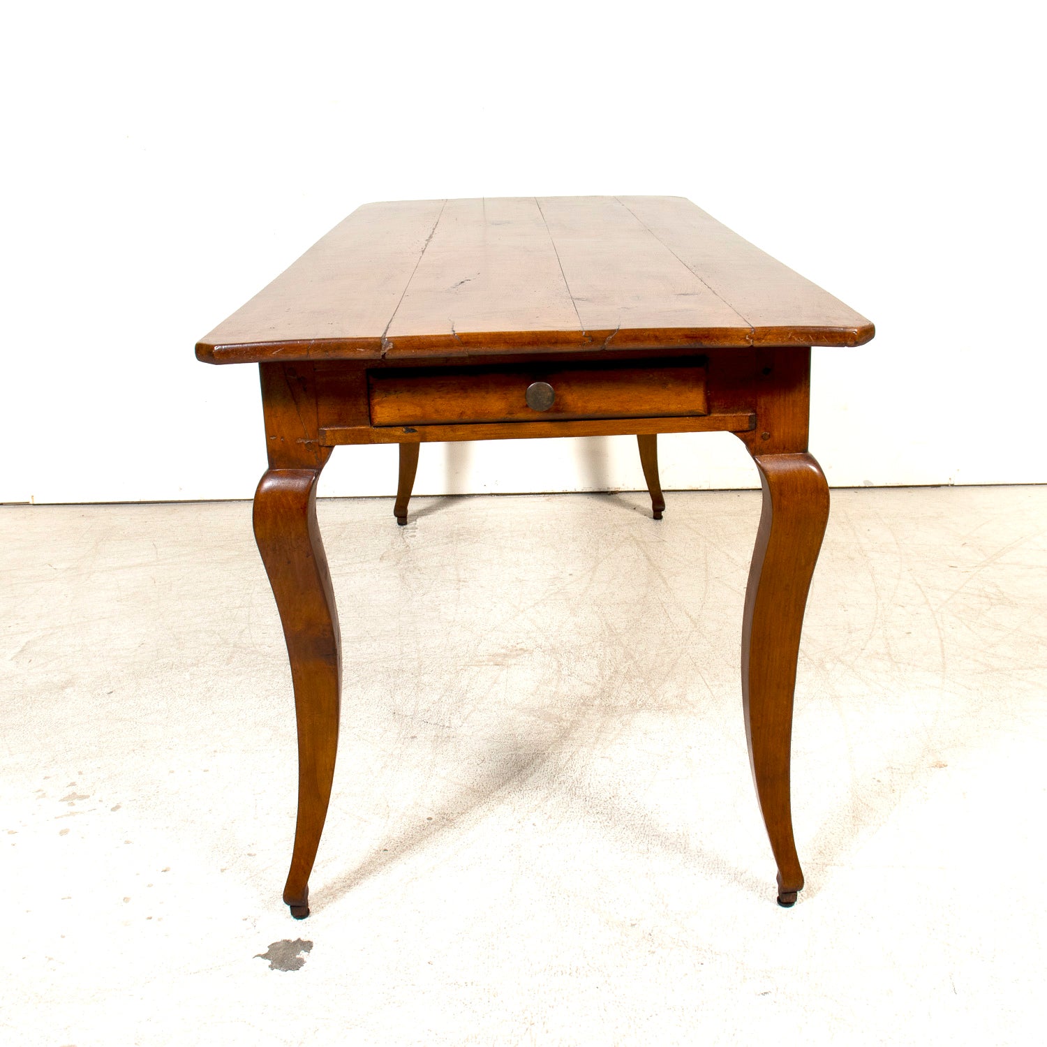 Early 19th Century French Country Louis XV Style Cherry Farm Table with Bread Board and Drawer