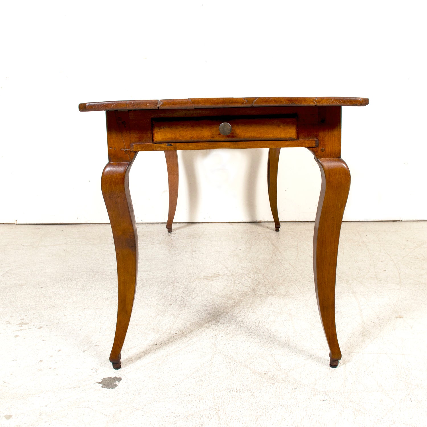 Early 19th Century French Country Louis XV Style Cherry Farm Table with Bread Board and Drawer