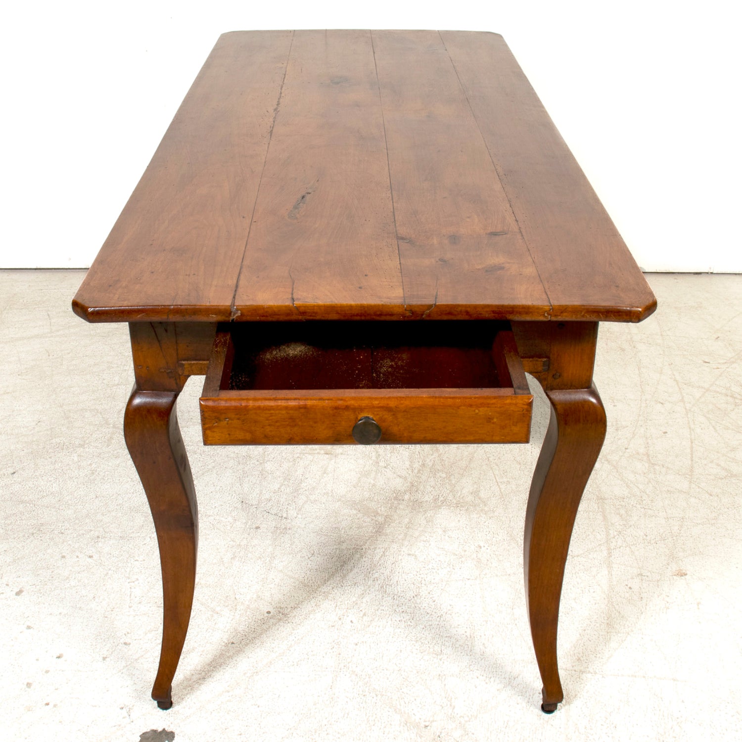 Early 19th Century French Country Louis XV Style Cherry Farm Table with Bread Board and Drawer