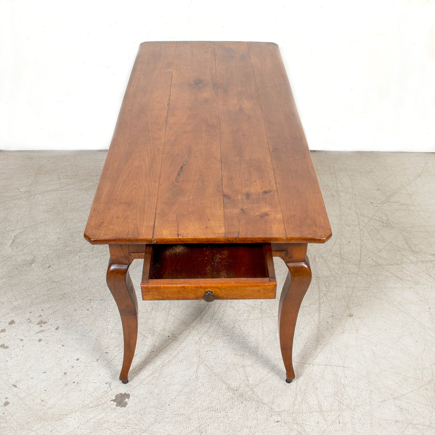 Early 19th Century French Country Louis XV Style Cherry Farm Table with Bread Board and Drawer