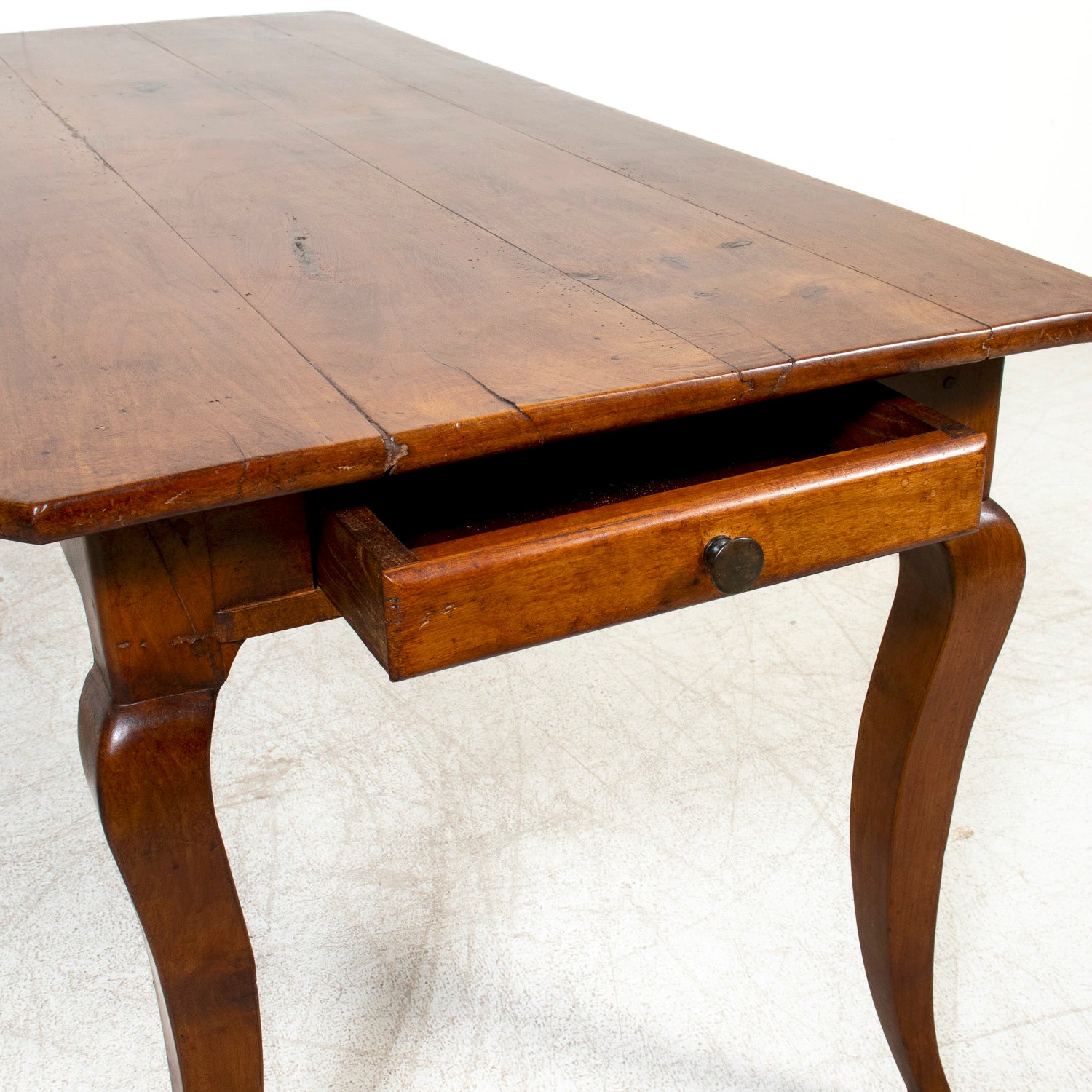 Early 19th Century French Country Louis XV Style Cherry Farm Table with Bread Board and Drawer