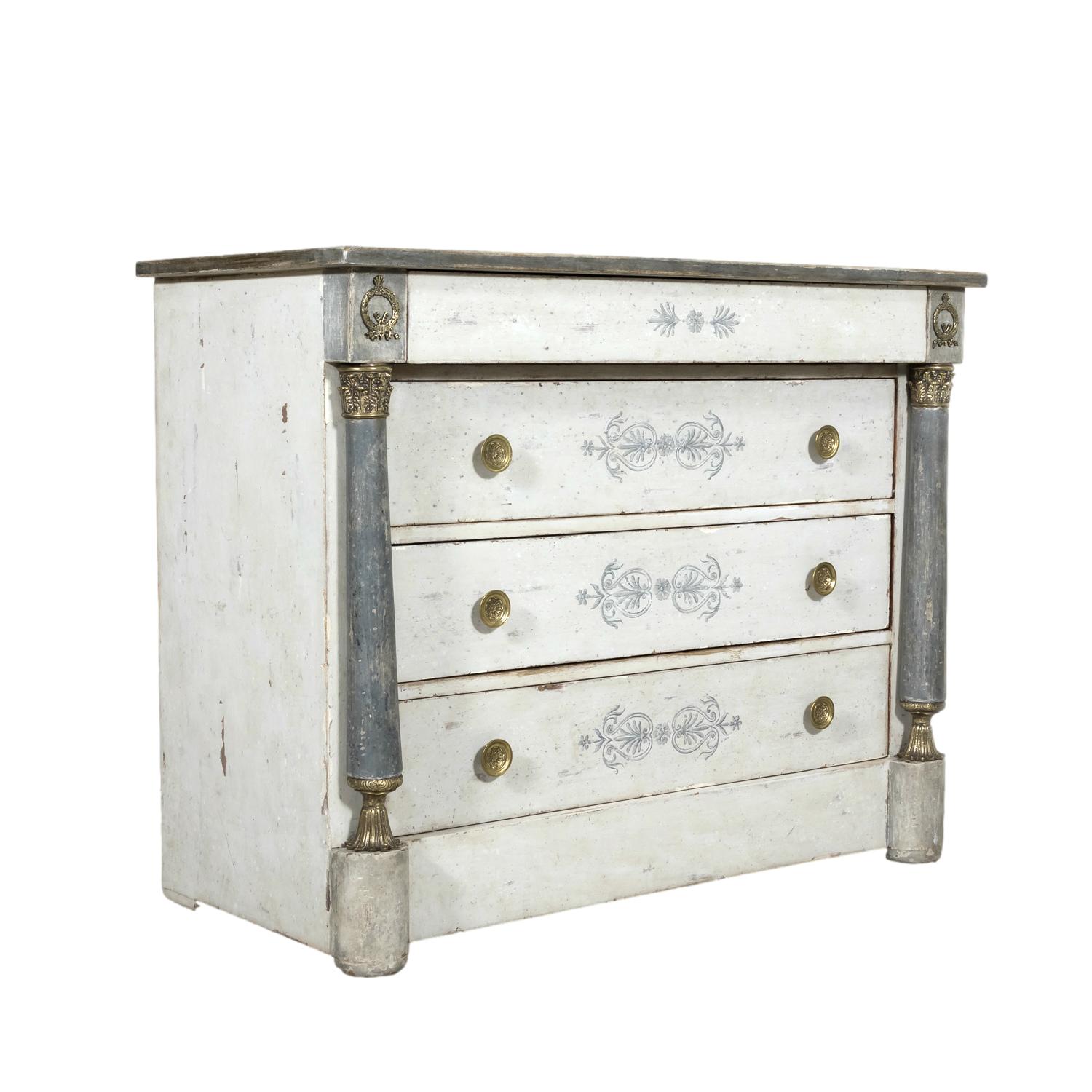 Early 20th Century French Empire Style Painted Commode with Ormolu