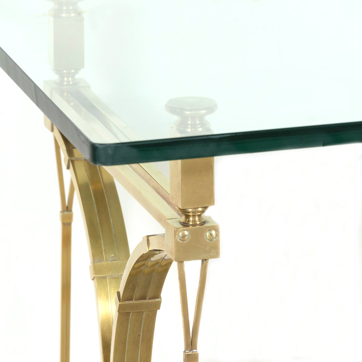 Pair of Mid-20th Century French Gilt Brass and Glass Console Tables Attributed to Maison Jansen