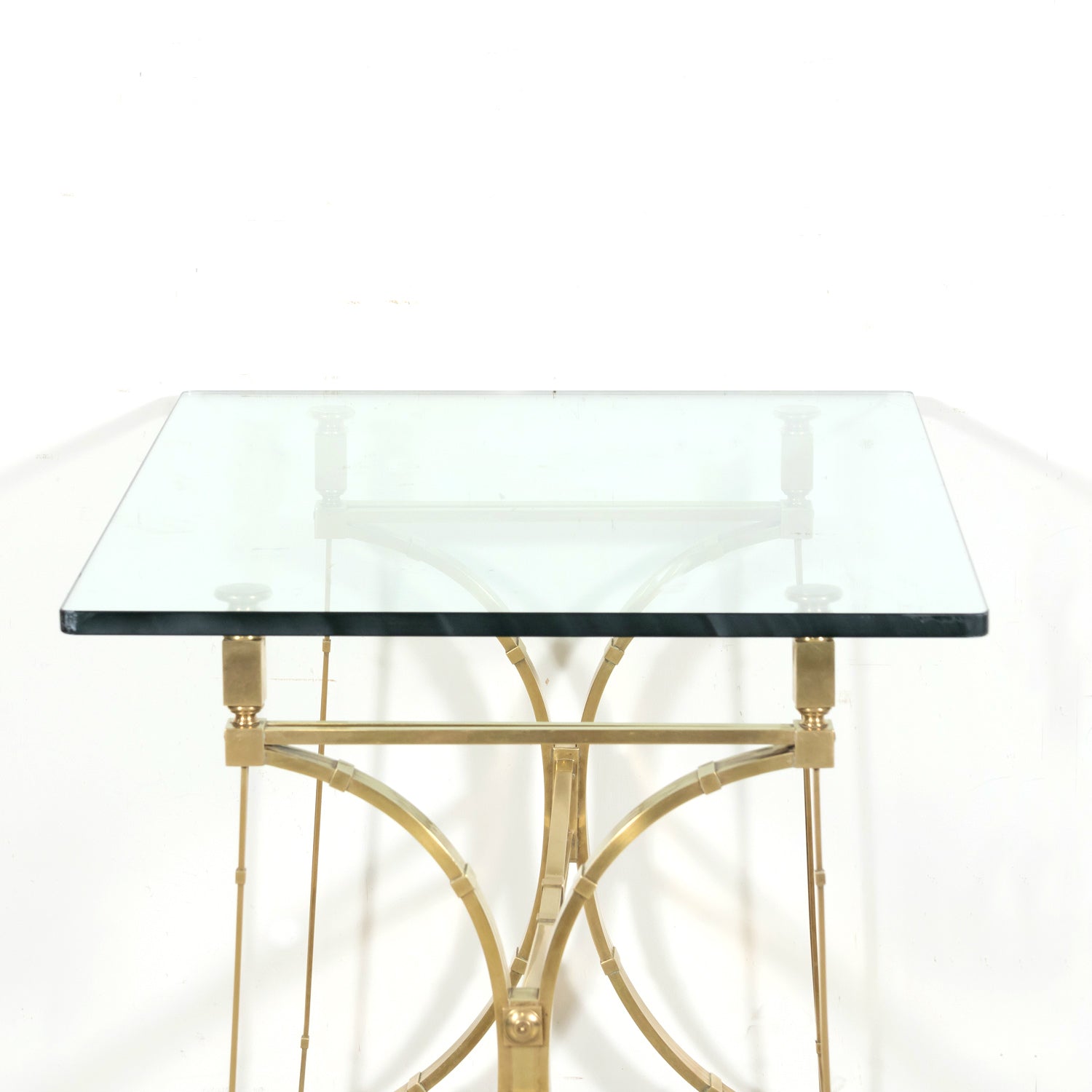 Pair of Mid-20th Century French Gilt Brass and Glass Console Tables Attributed to Maison Jansen