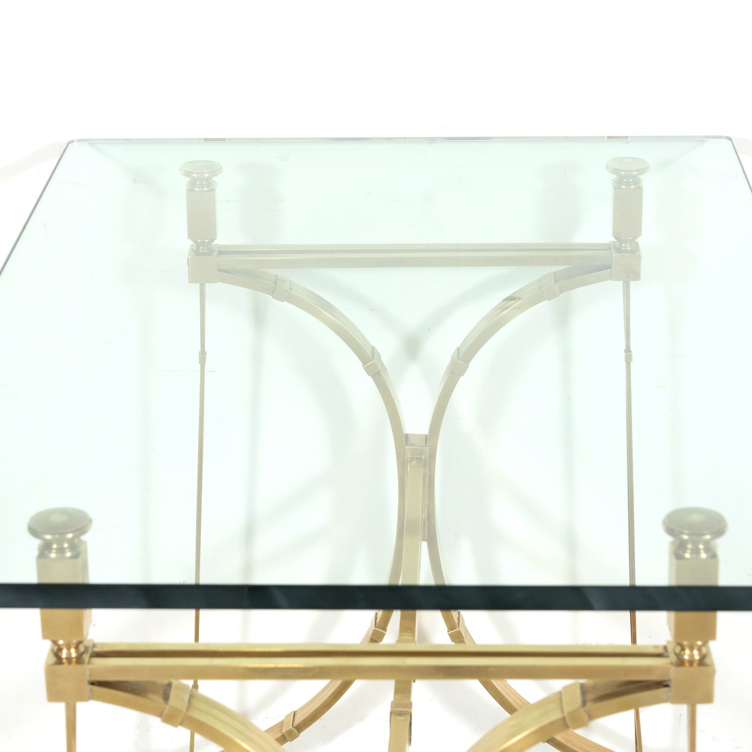 Pair of Mid-20th Century French Gilt Brass and Glass Console Tables Attributed to Maison Jansen