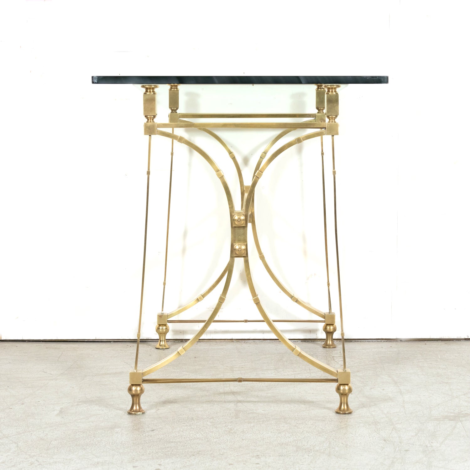 Pair of Mid-20th Century French Gilt Brass and Glass Console Tables Attributed to Maison Jansen