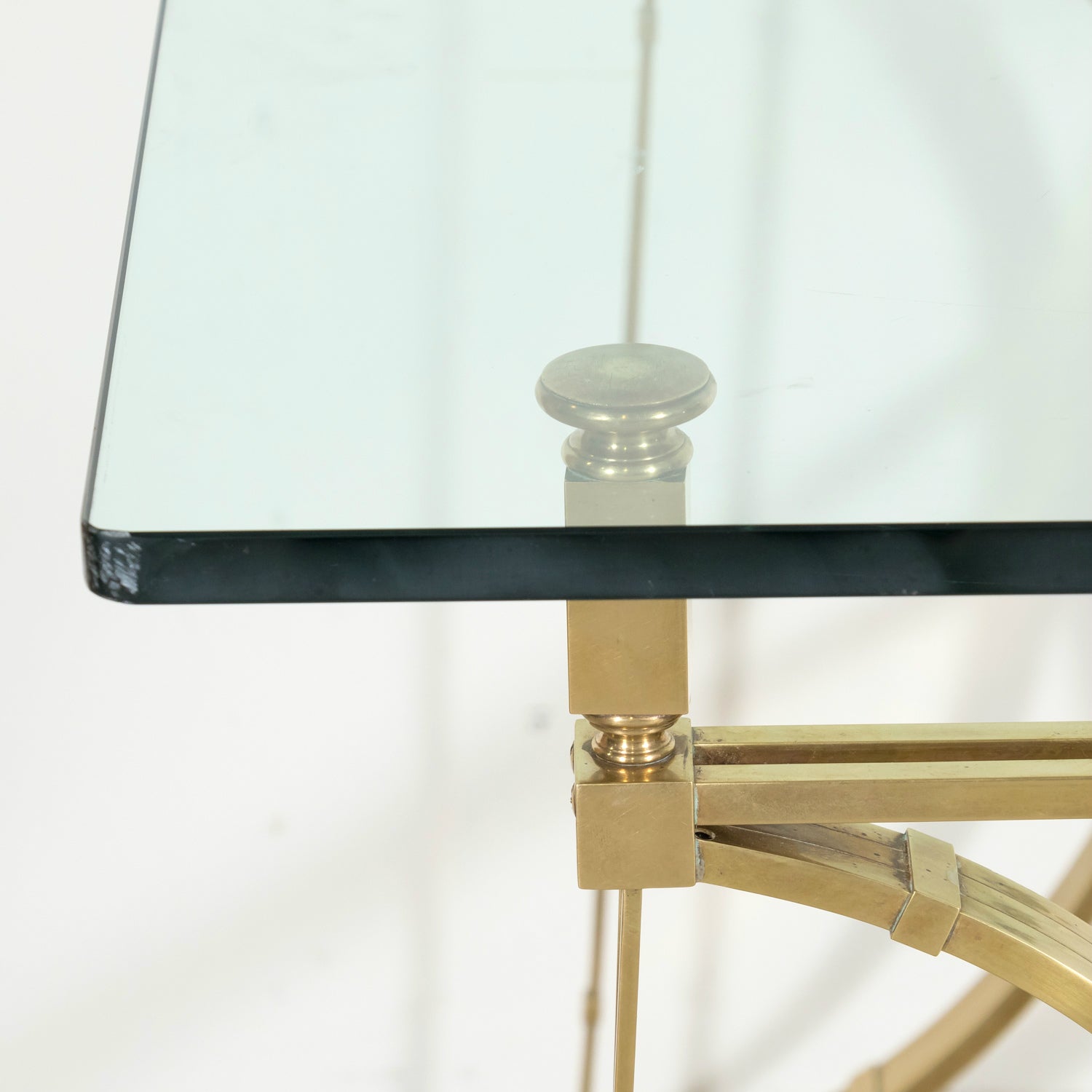 Pair of Mid-20th Century French Gilt Brass and Glass Console Tables Attributed to Maison Jansen