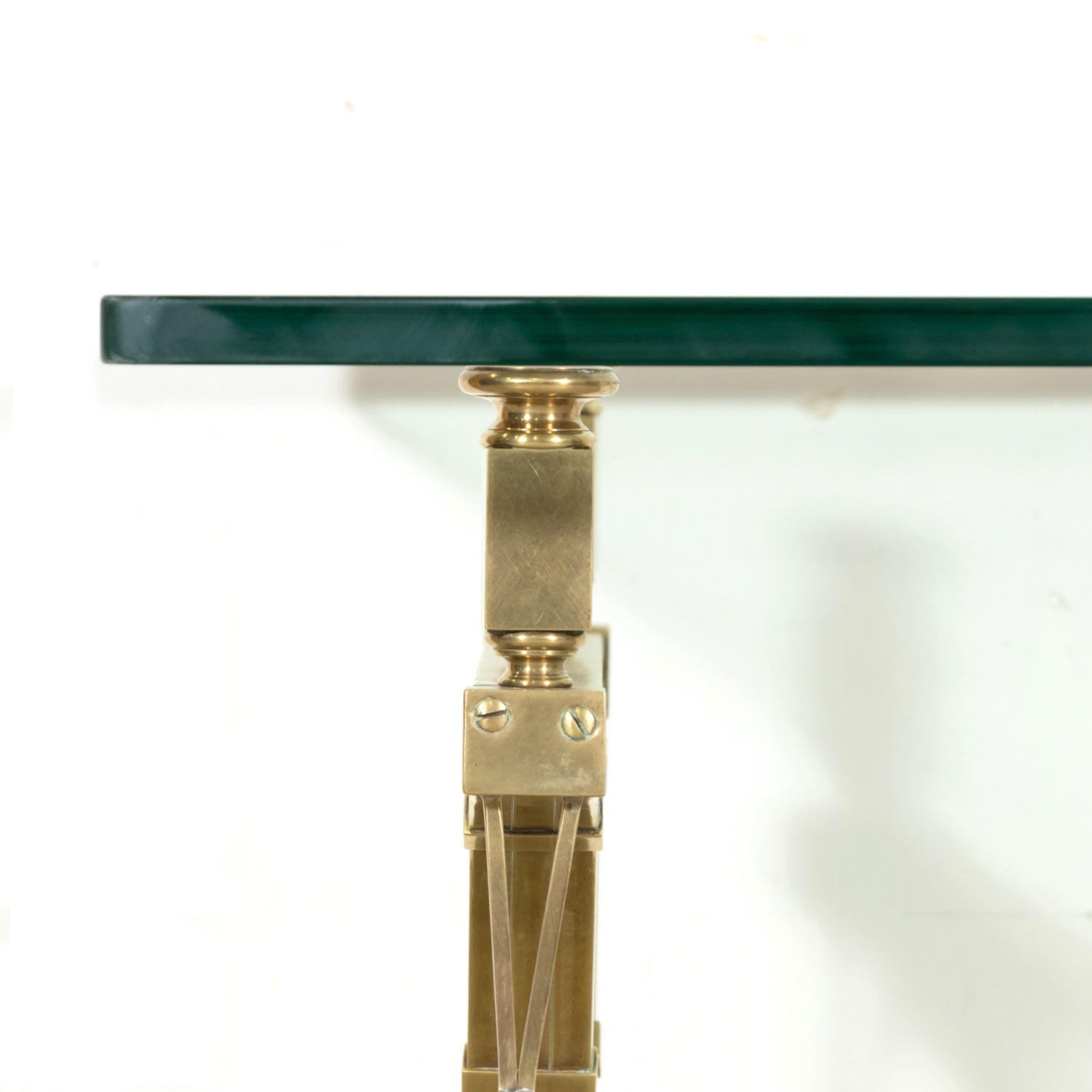 Pair of Mid-20th Century French Gilt Brass and Glass Console Tables Attributed to Maison Jansen