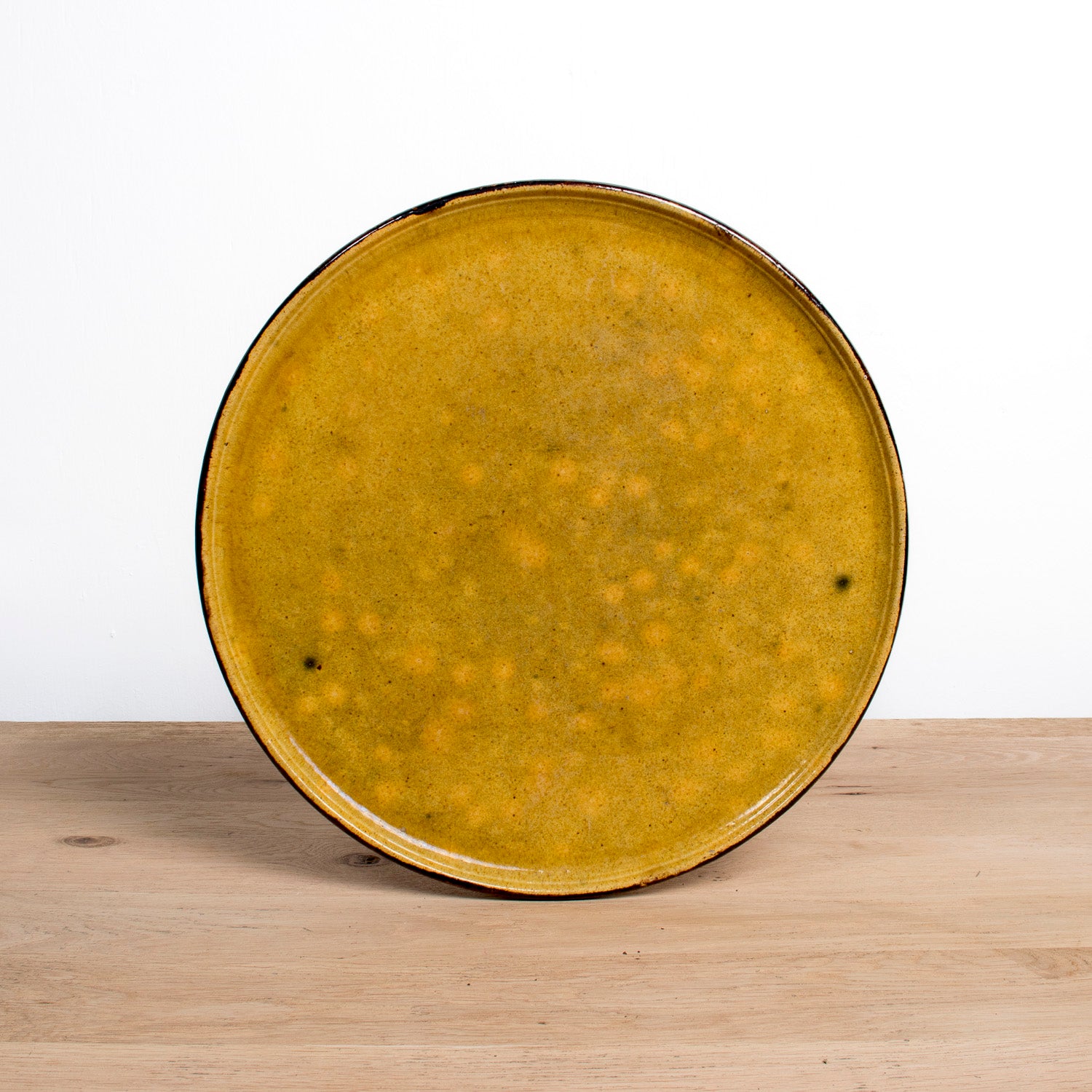 Large Vintage French Dieulefit Provençal Yellowware Glazed Round Platter