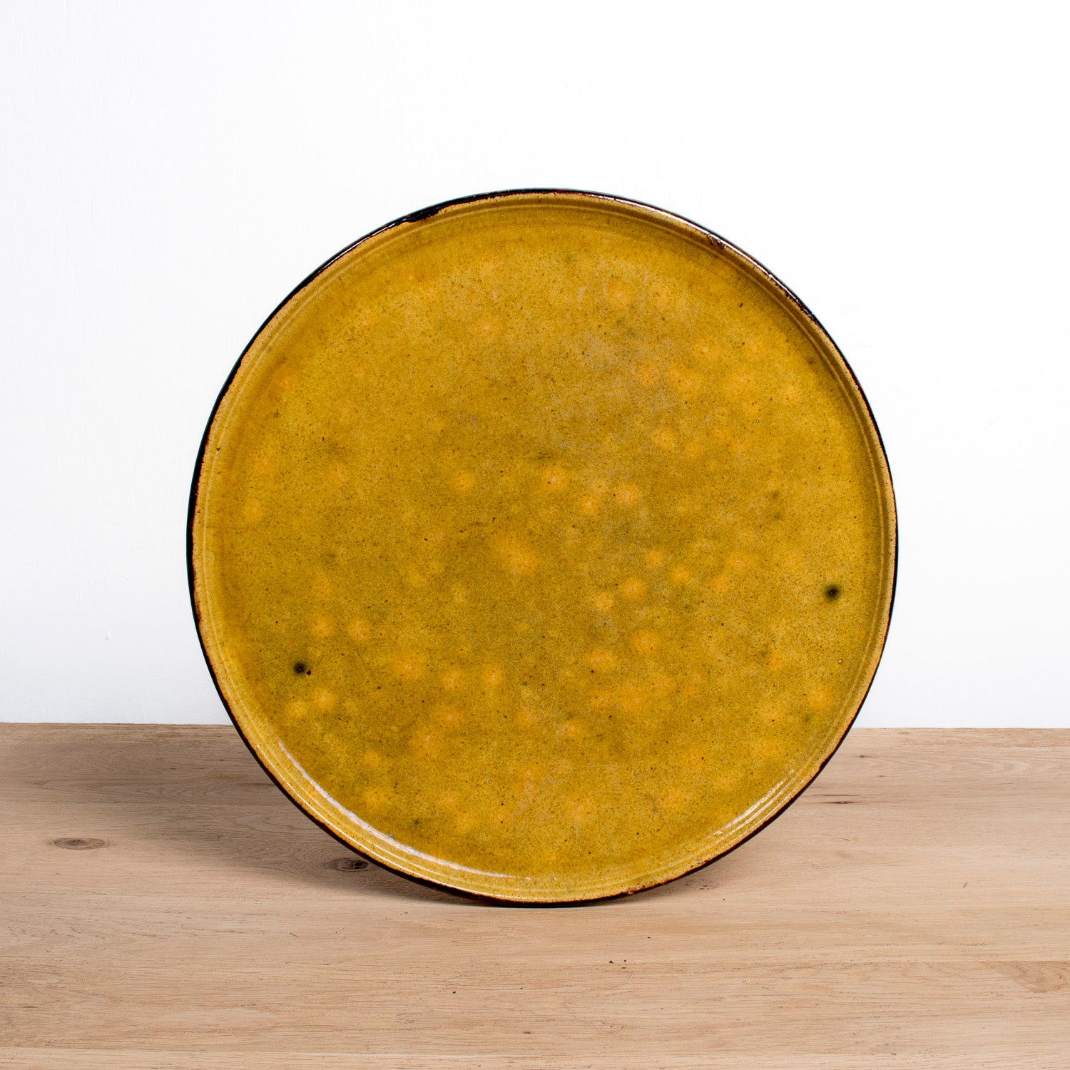 Large Vintage French Dieulefit Provençal Yellowware Glazed Round Platter