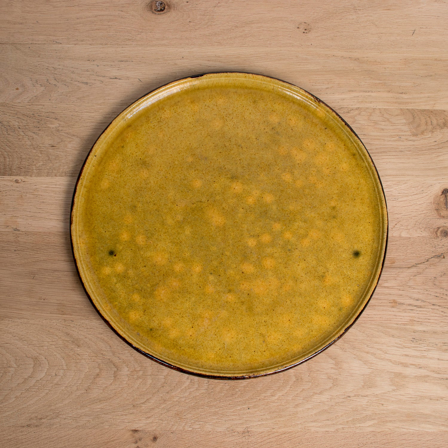 Large Vintage French Dieulefit Provençal Yellowware Glazed Round Platter