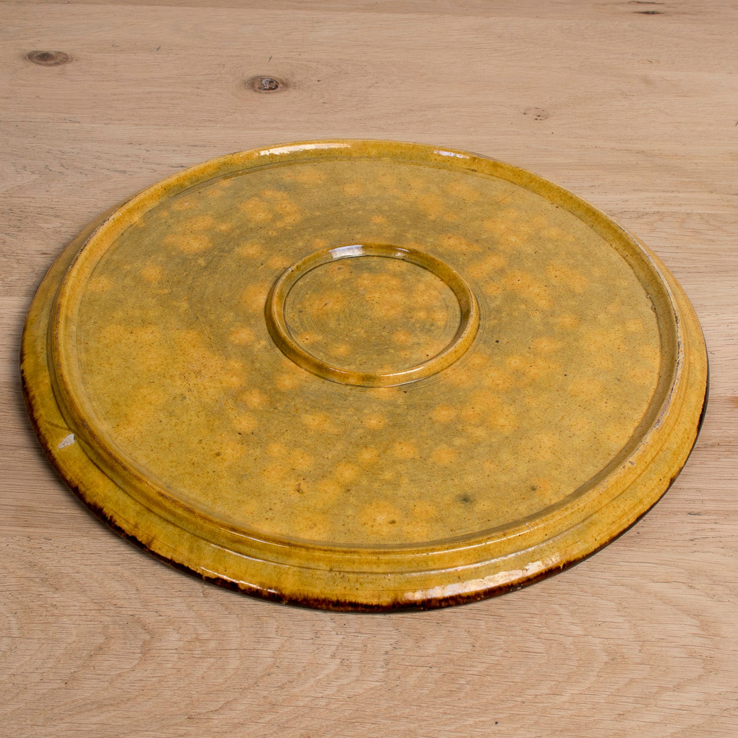Large Vintage French Dieulefit Provençal Yellowware Glazed Round Platter