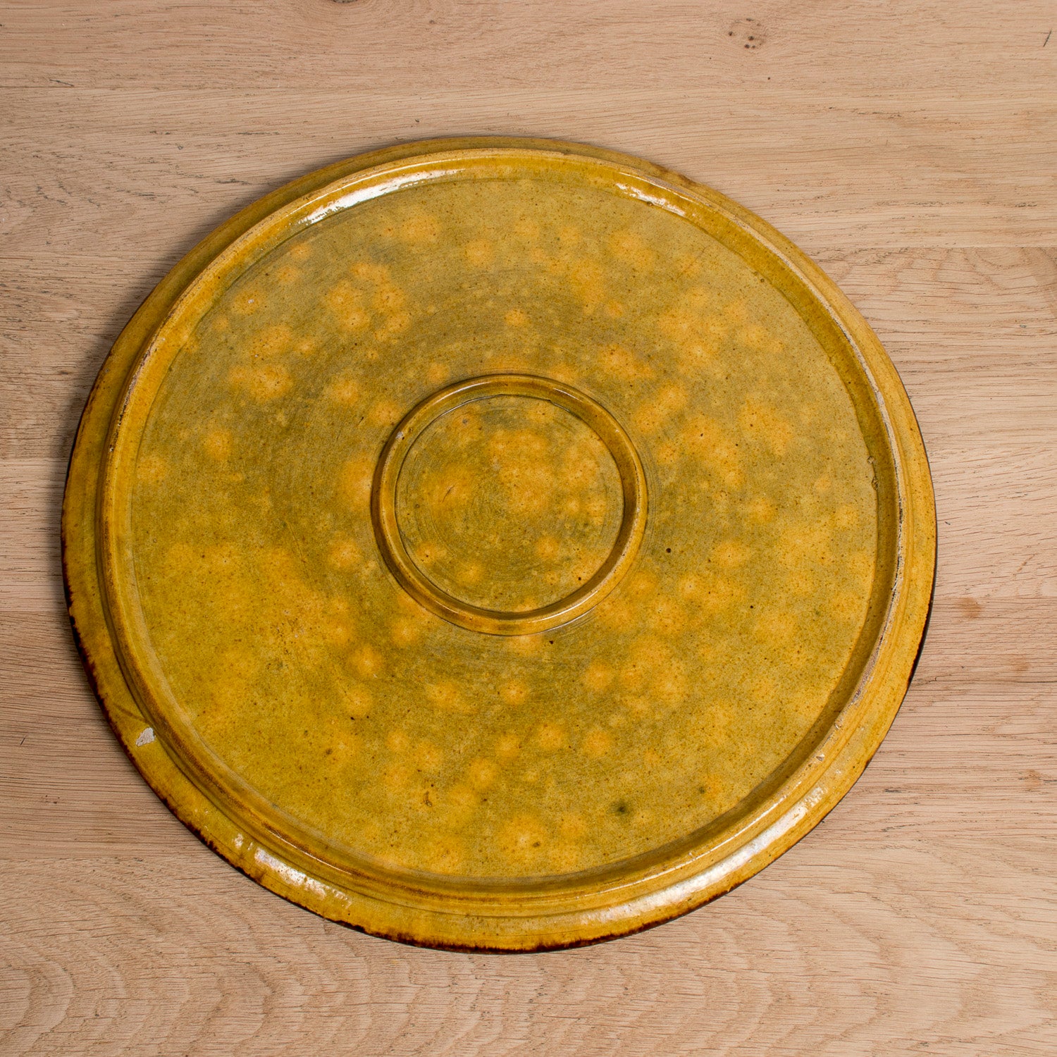 Large Vintage French Dieulefit Provençal Yellowware Glazed Round Platter