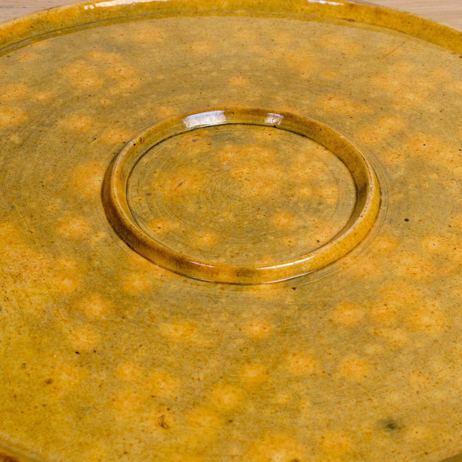 Large Vintage French Dieulefit Provençal Yellowware Glazed Round Platter