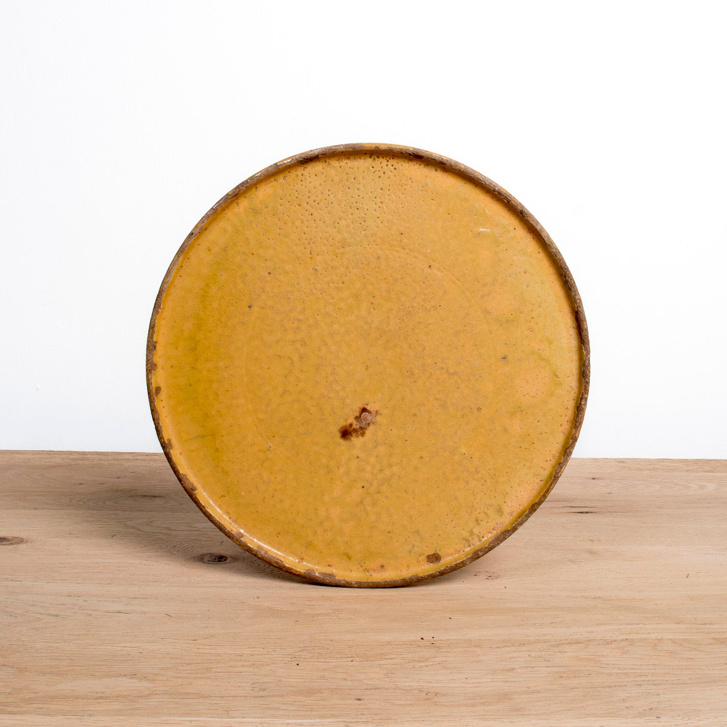 Small Vintage French Dieulefit Provençal Yellowware Glazed Round Platter