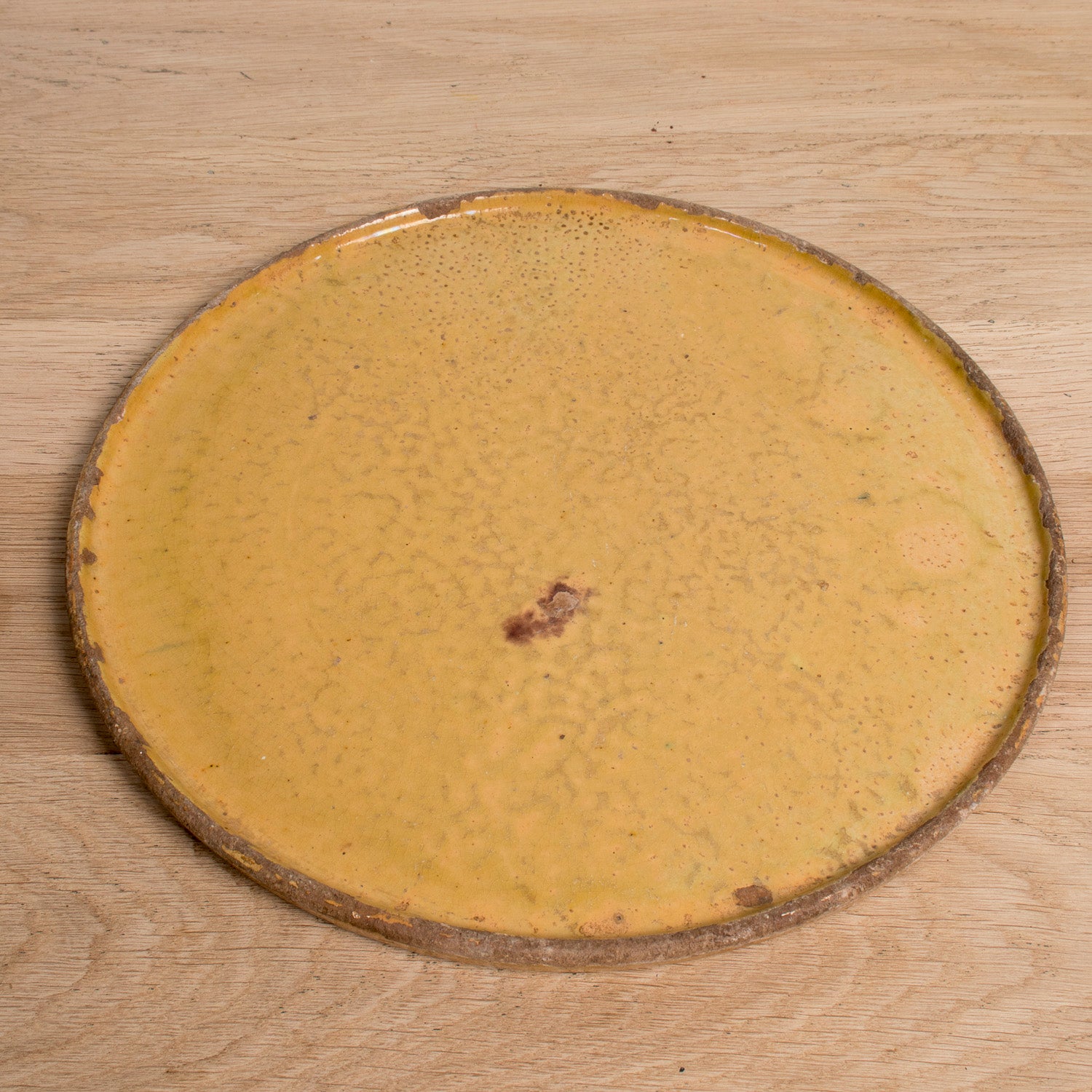 Small Vintage French Dieulefit Provençal Yellowware Glazed Round Platter