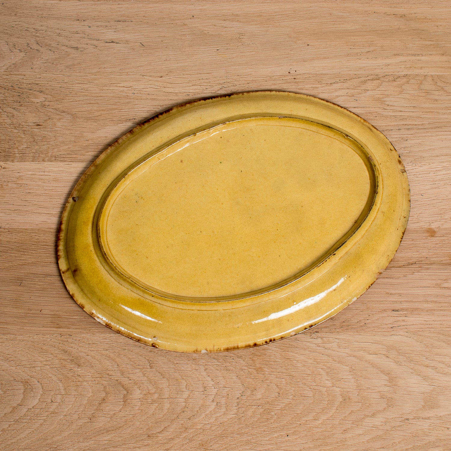 Large Vintage French Dieulefit Provencal Yellowware Glazed Oval Platter
