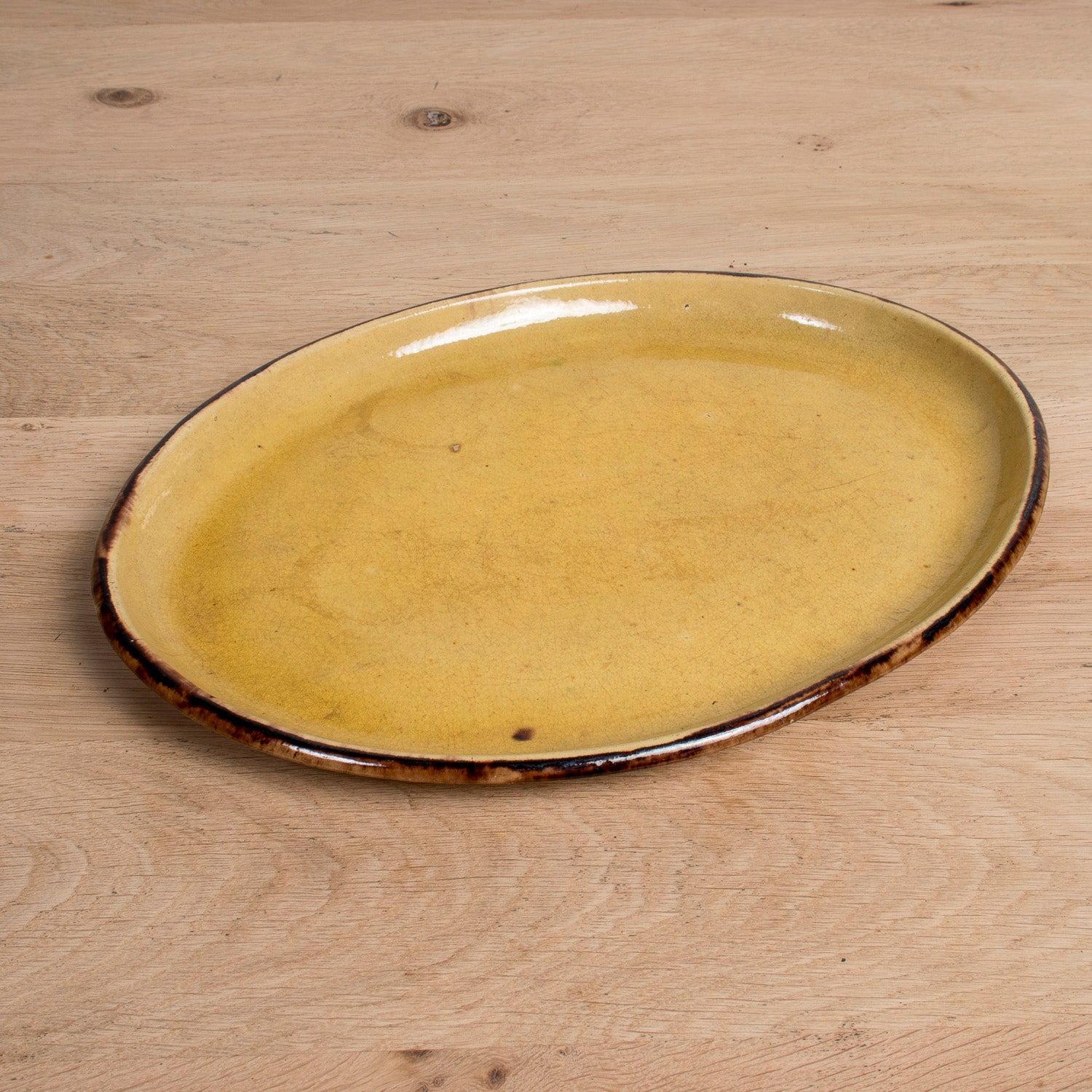 Large Vintage French Dieulefit Provencal Yellowware Glazed Oval Platter