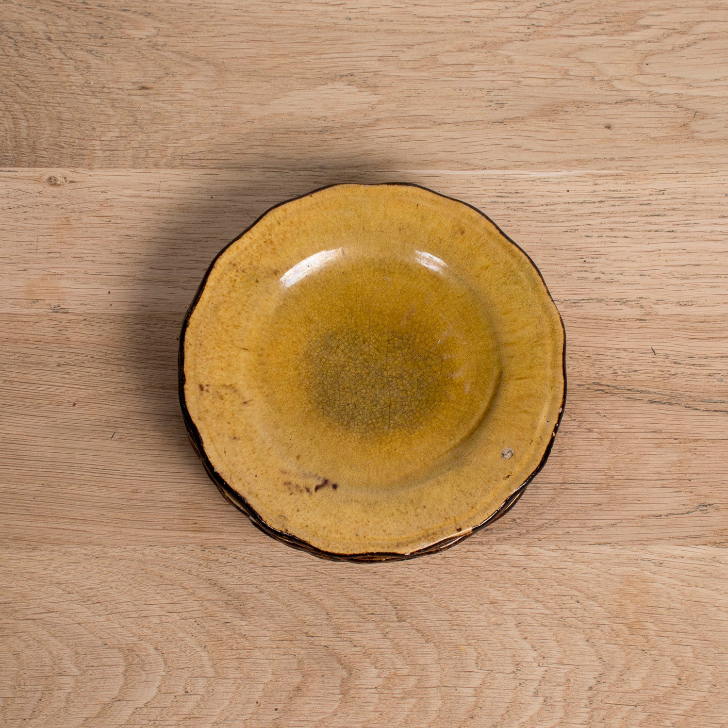 Set of Six Vintage French Dieulefit Provencal Yellowware Glazed Dessert Plates