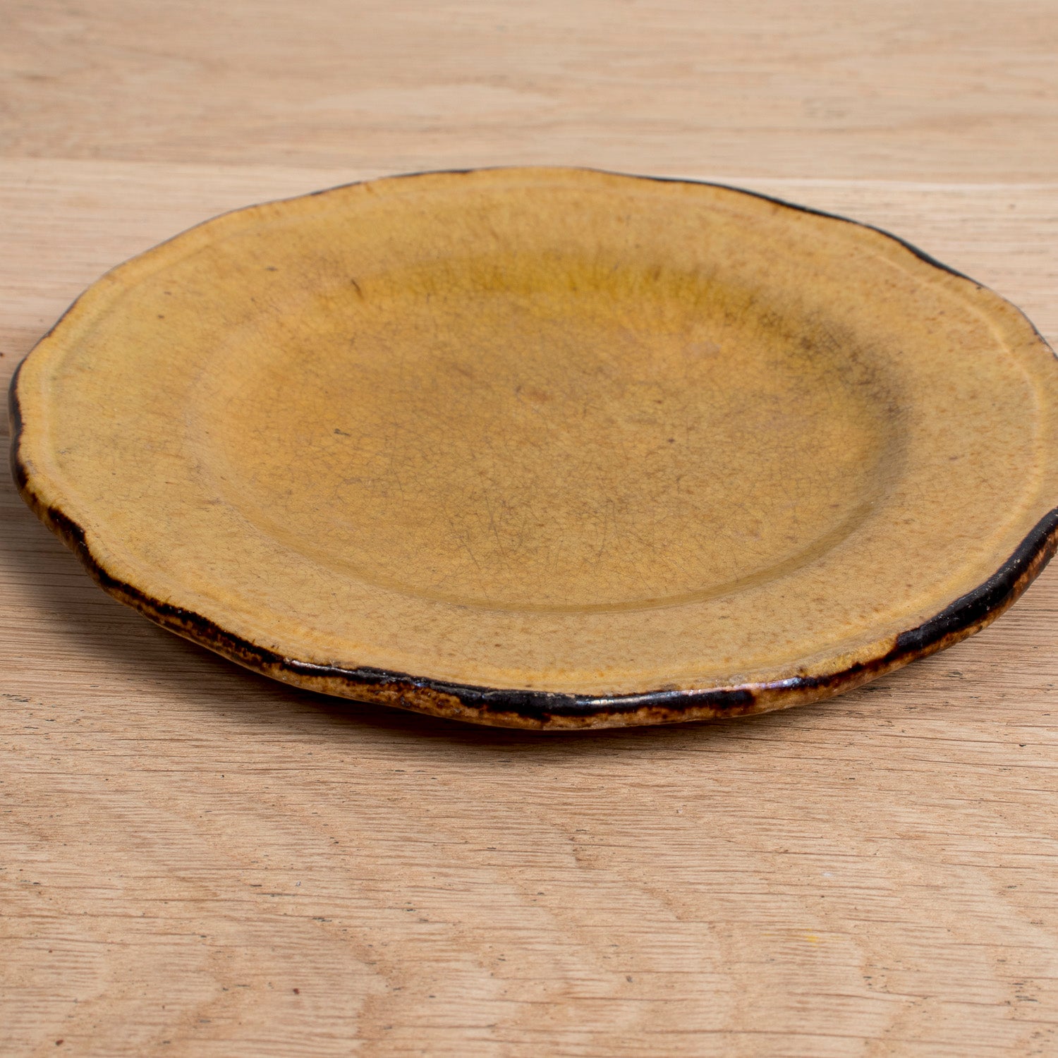 Set of Six Vintage French Dieulefit Provencal Yellowware Glazed Dessert Plates