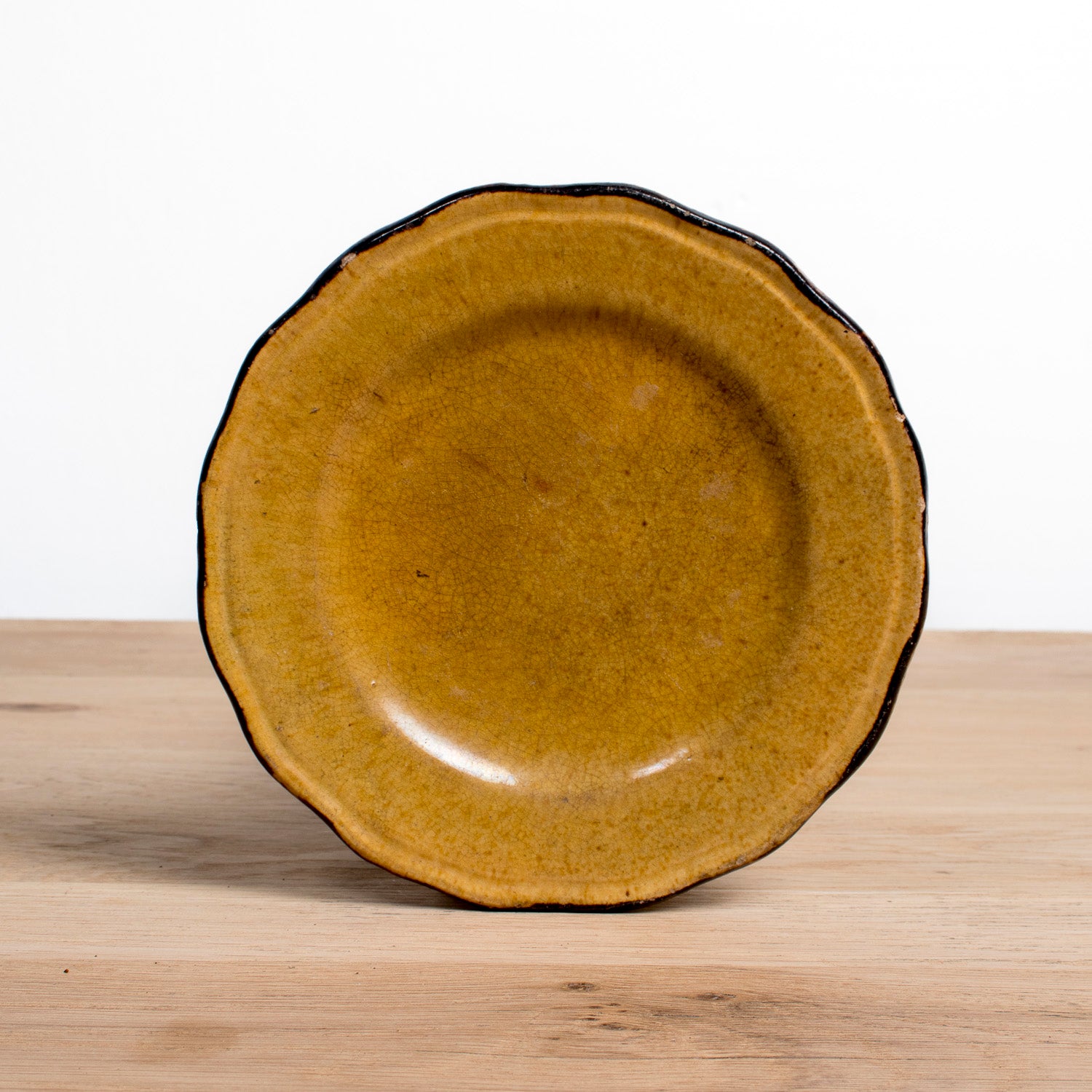 Set of Six Vintage French Dieulefit Provencal Yellowware Glazed Dessert Plates