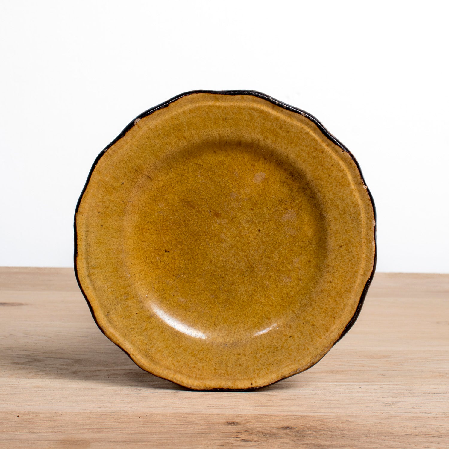 Set of Six Vintage French Dieulefit Provencal Yellowware Glazed Dessert Plates