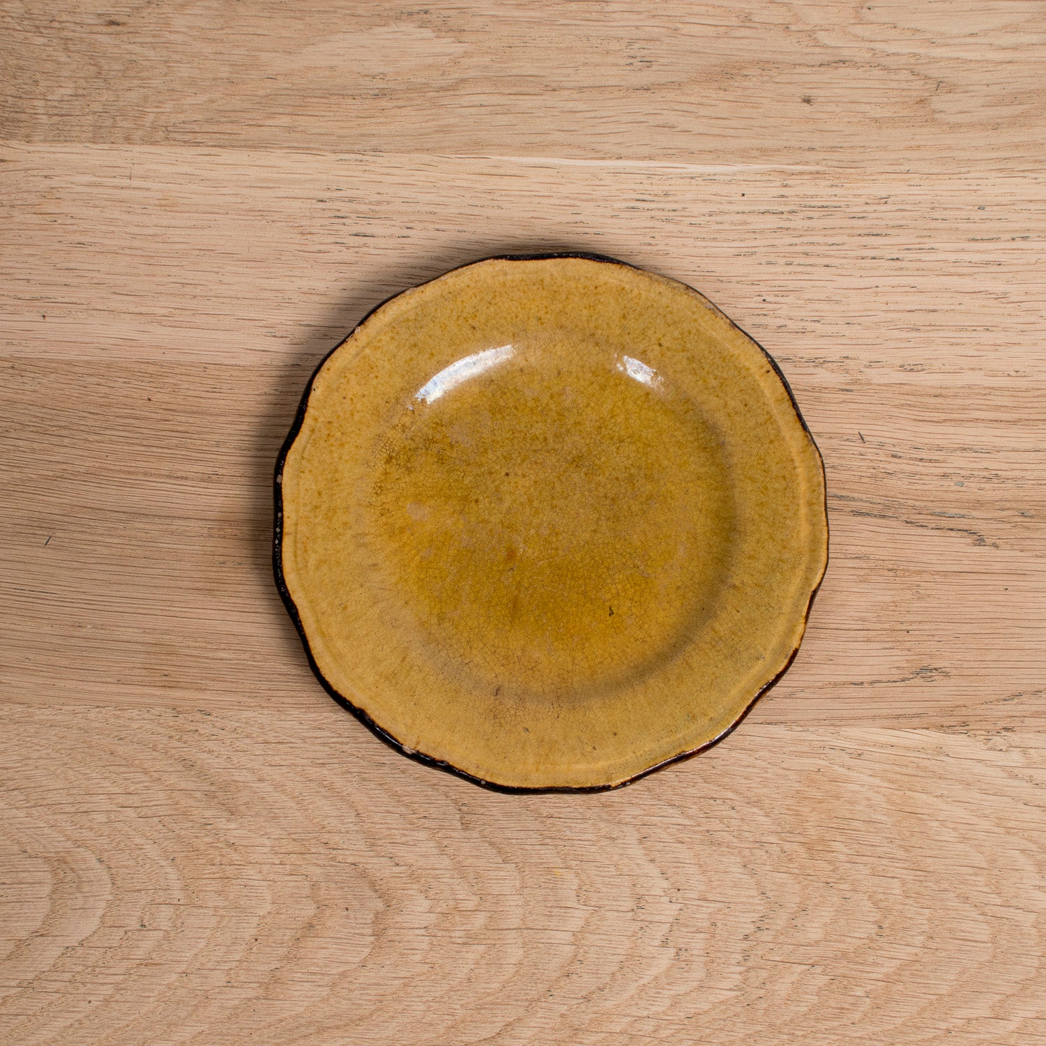 Set of Six Vintage French Dieulefit Provencal Yellowware Glazed Dessert Plates