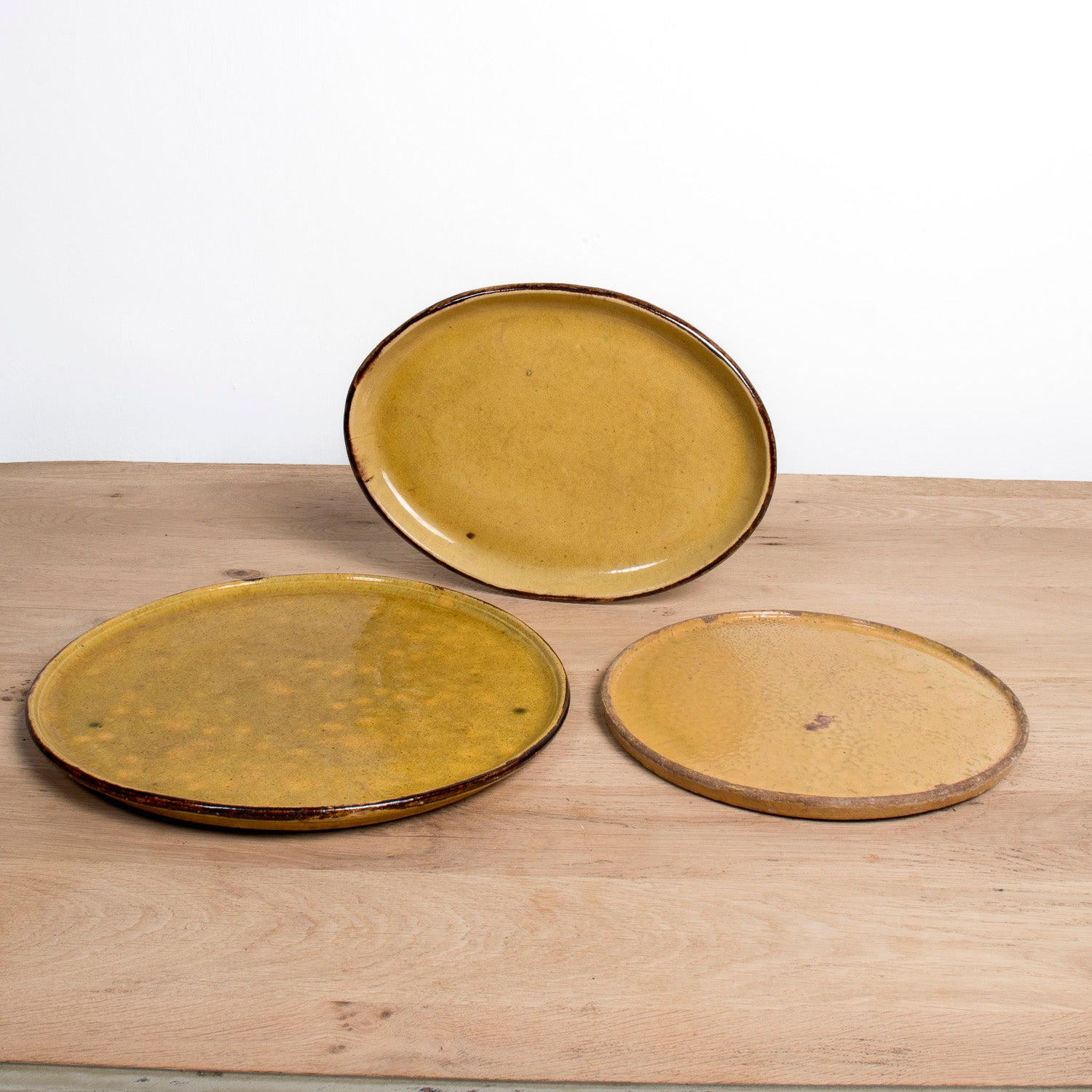 Large Vintage French Dieulefit Provençal Yellowware Glazed Round Platter