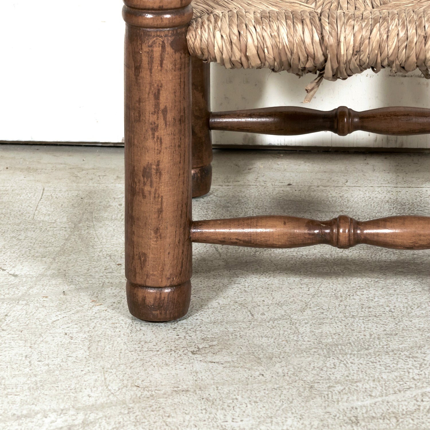 Pair of Mid-20th Century French Brutalist Style Low Rush Seat Fireplace Chairs by Charles Dudouyt