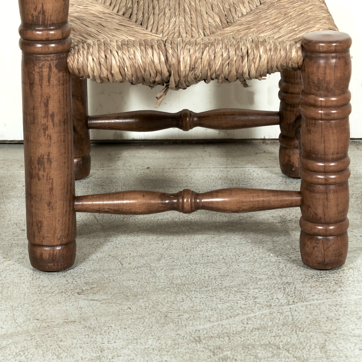 Pair of Mid-20th Century French Brutalist Style Low Rush Seat Fireplace Chairs by Charles Dudouyt