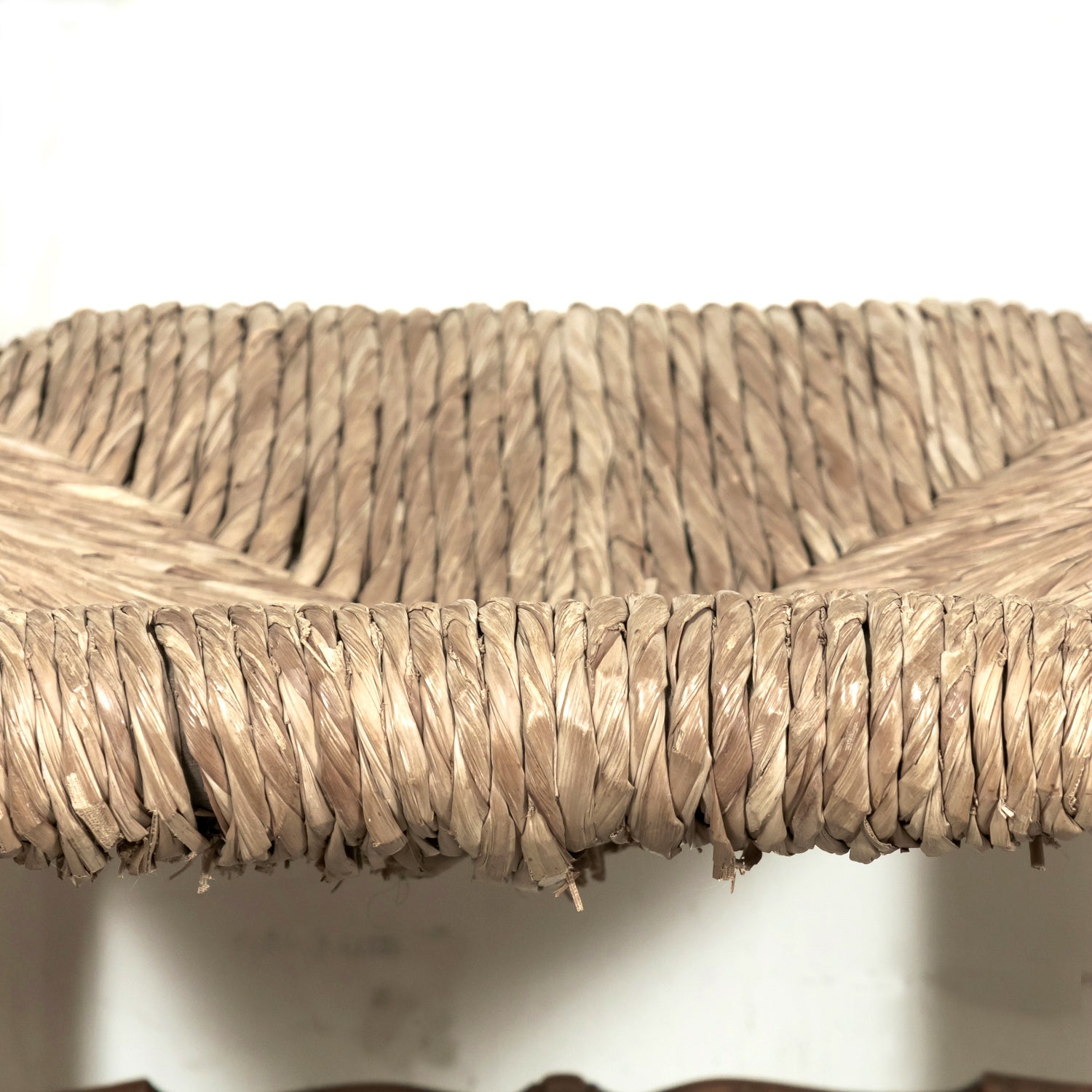 Pair of Mid-20th Century French Brutalist Style Low Rush Seat Fireplace Chairs by Charles Dudouyt