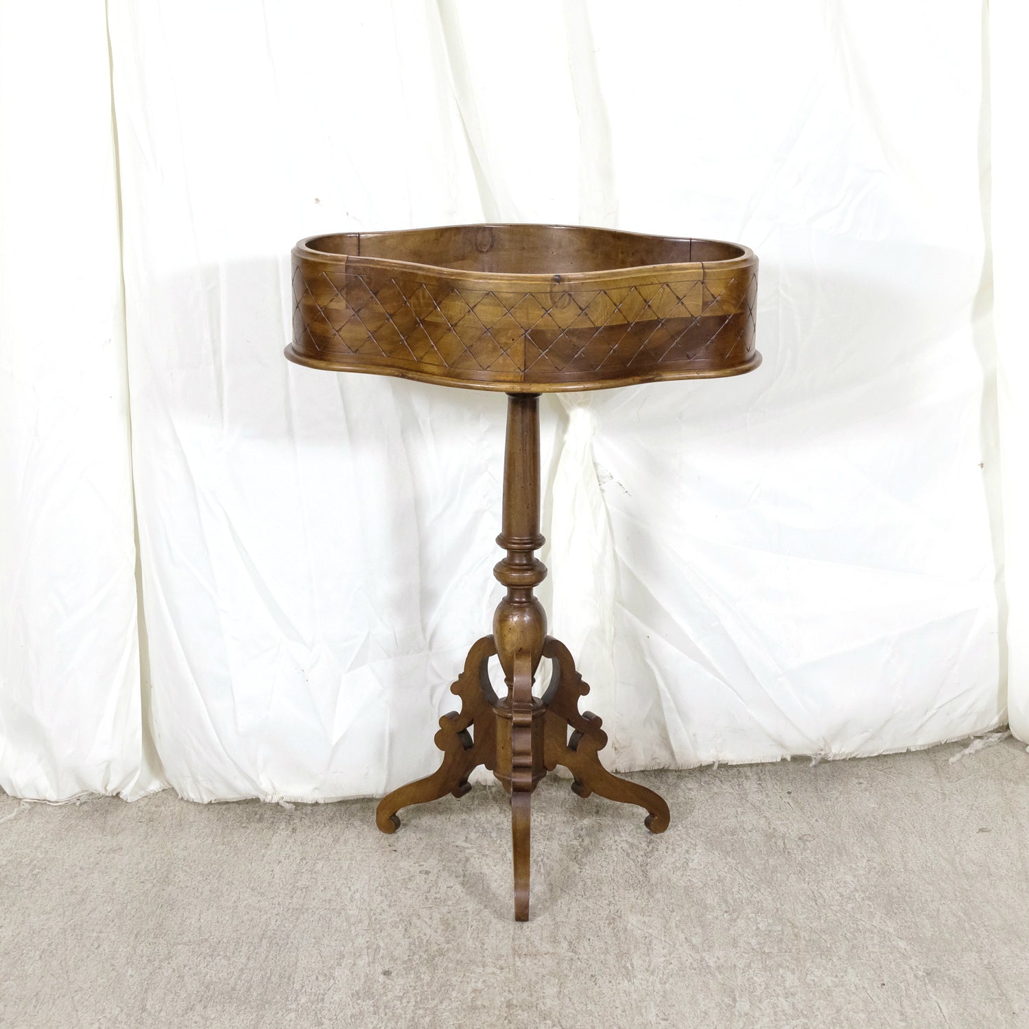 19th Century French Carved Oval Shaped Walnut Jardinière or Planter on Tripod Stand
