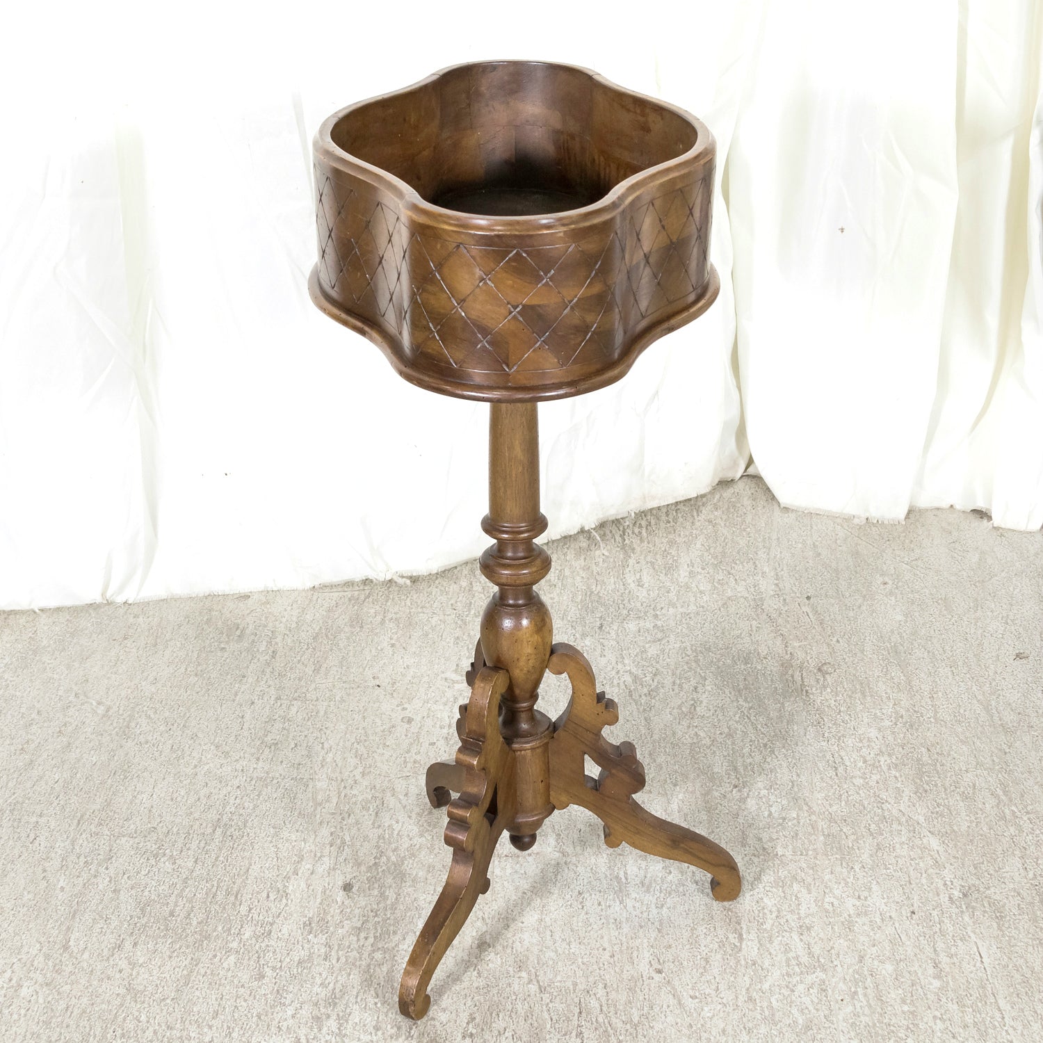 19th Century French Carved Oval Shaped Walnut Jardinière or Planter on Tripod Stand