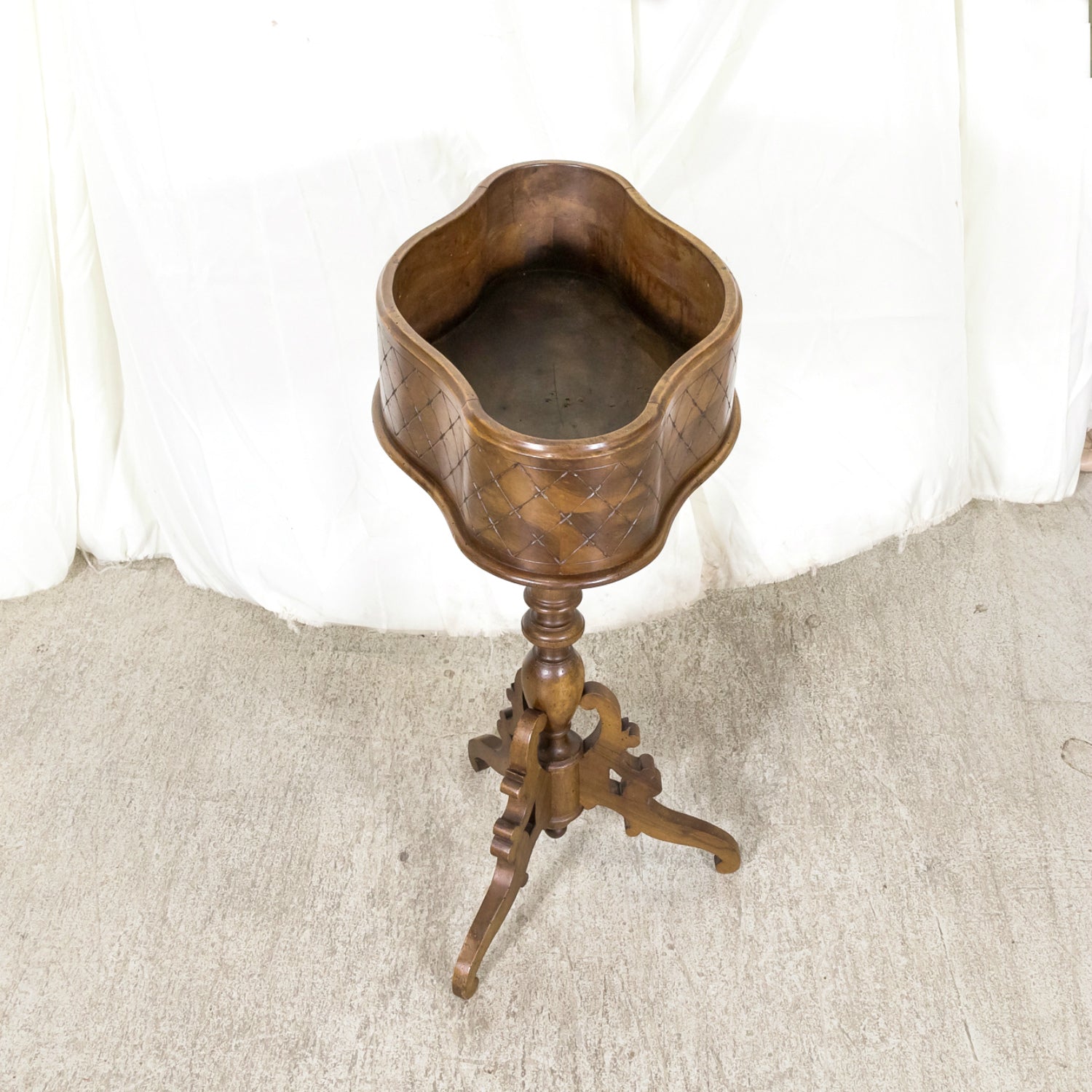 19th Century French Carved Oval Shaped Walnut Jardinière or Planter on Tripod Stand