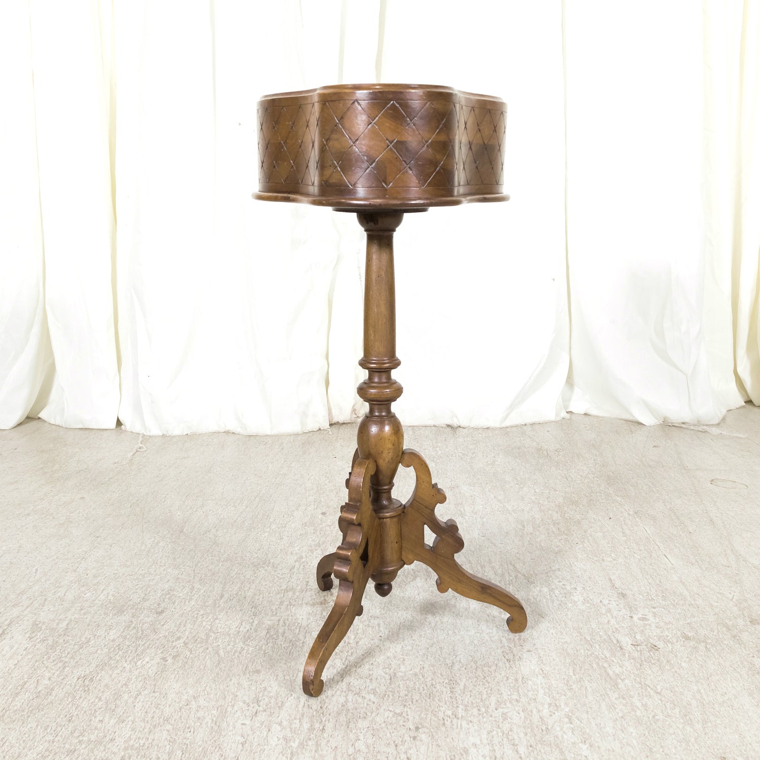19th Century French Carved Oval Shaped Walnut Jardinière or Planter on Tripod Stand