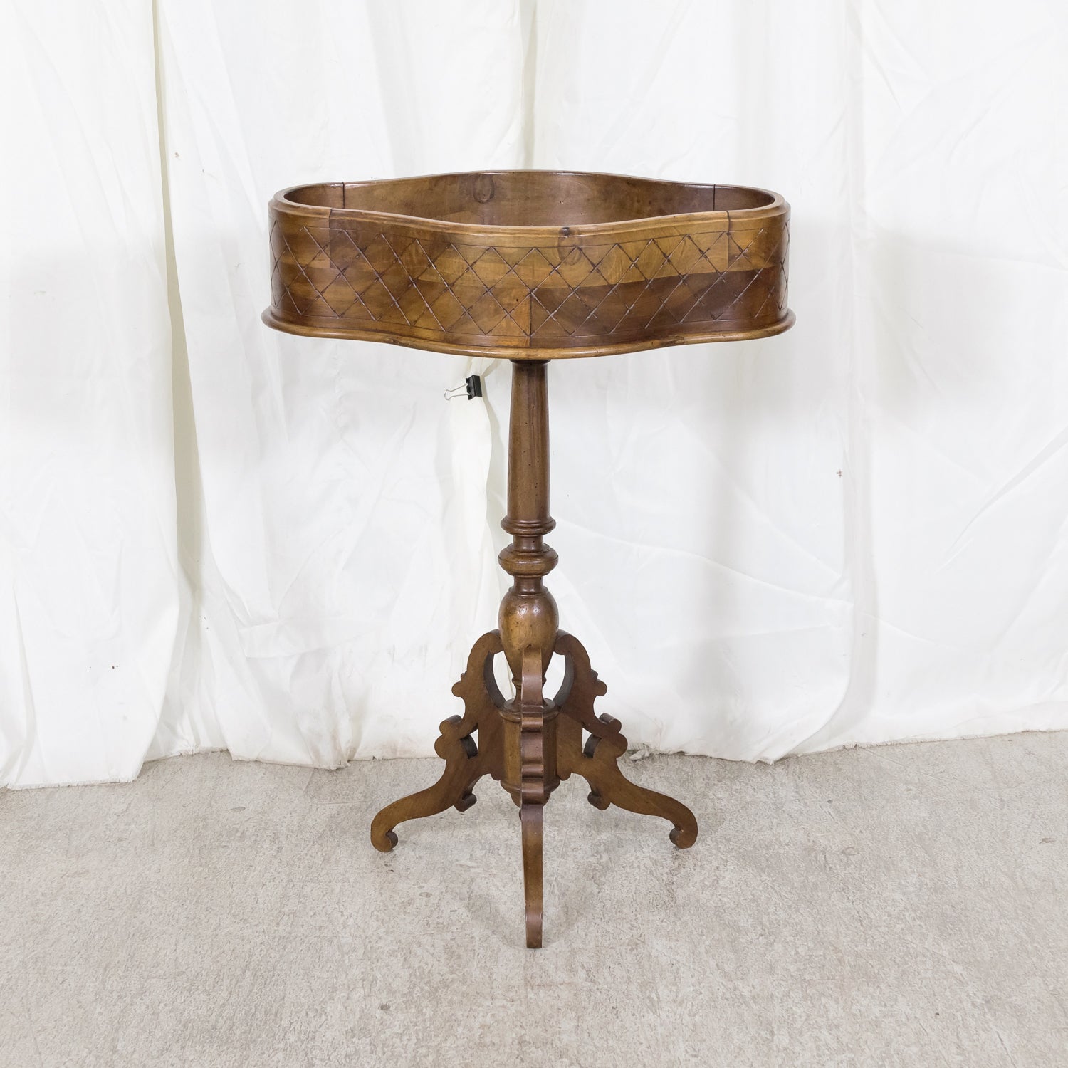 19th Century French Carved Oval Shaped Walnut Jardinière or Planter on Tripod Stand