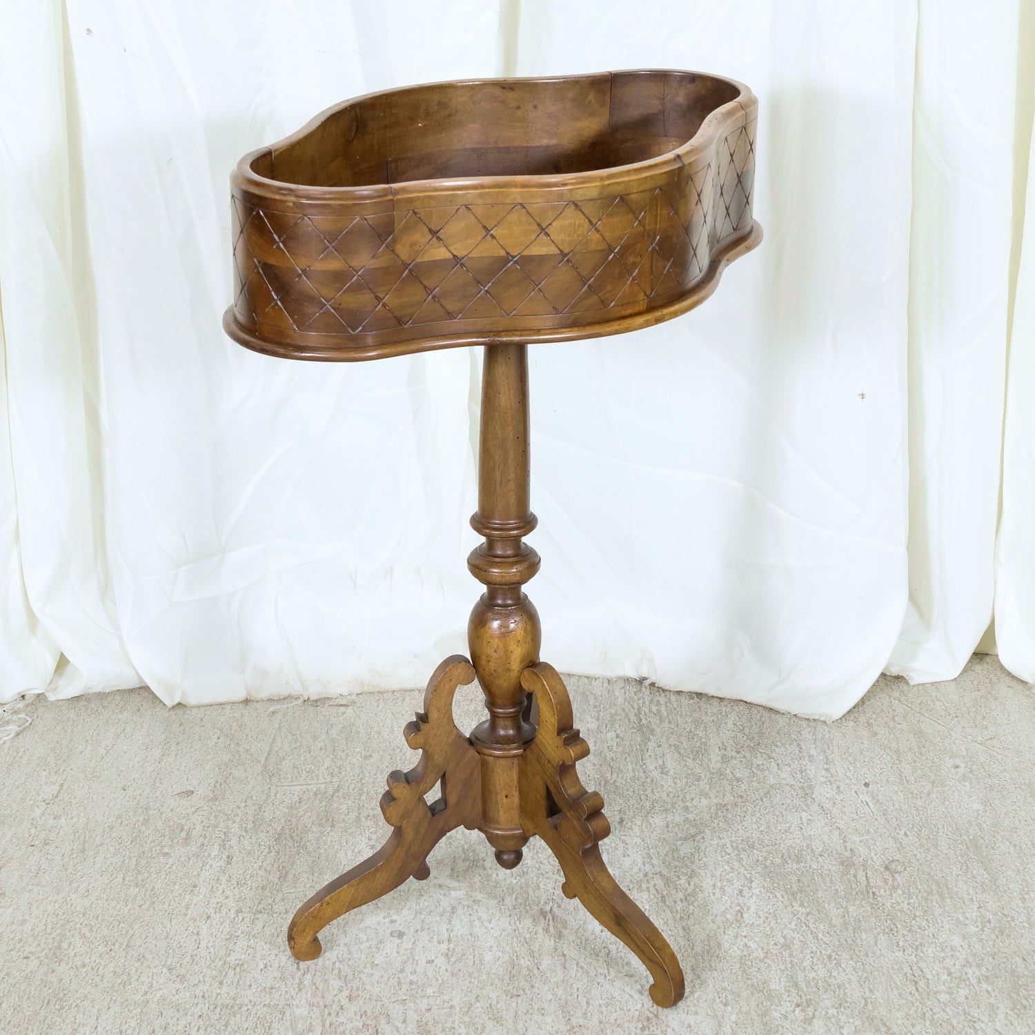 19th Century French Carved Oval Shaped Walnut Jardinière or Planter on Tripod Stand