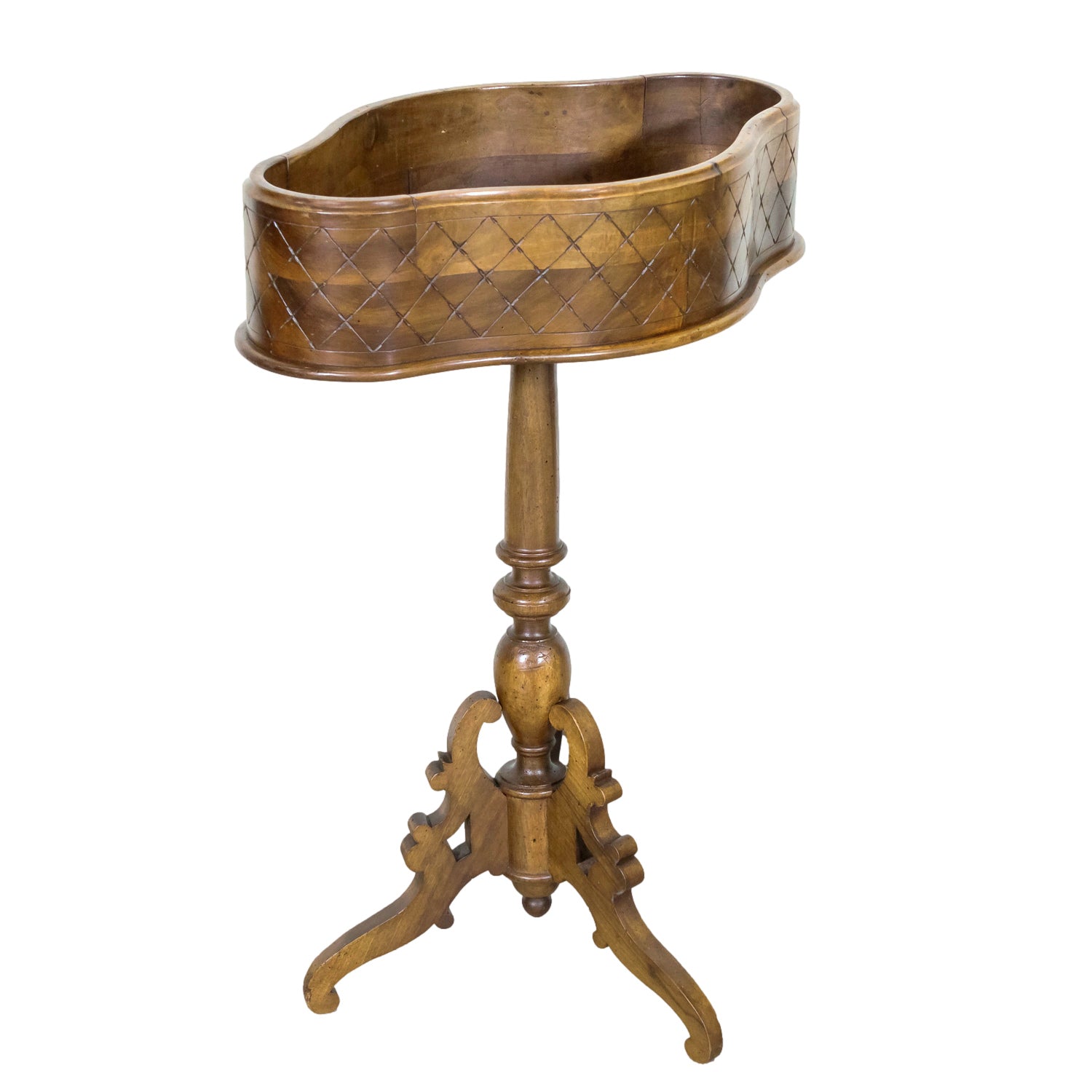 19th Century French Carved Oval Shaped Walnut Jardinière or Planter on Tripod Stand