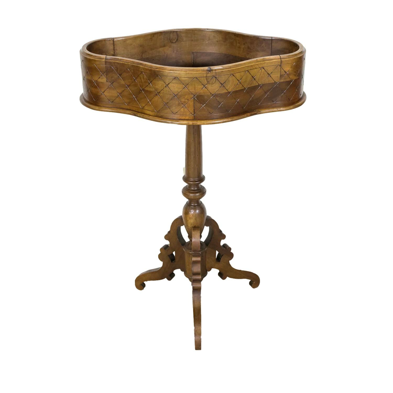 19th Century French Carved Oval Shaped Walnut Jardinière or Planter on Tripod Stand