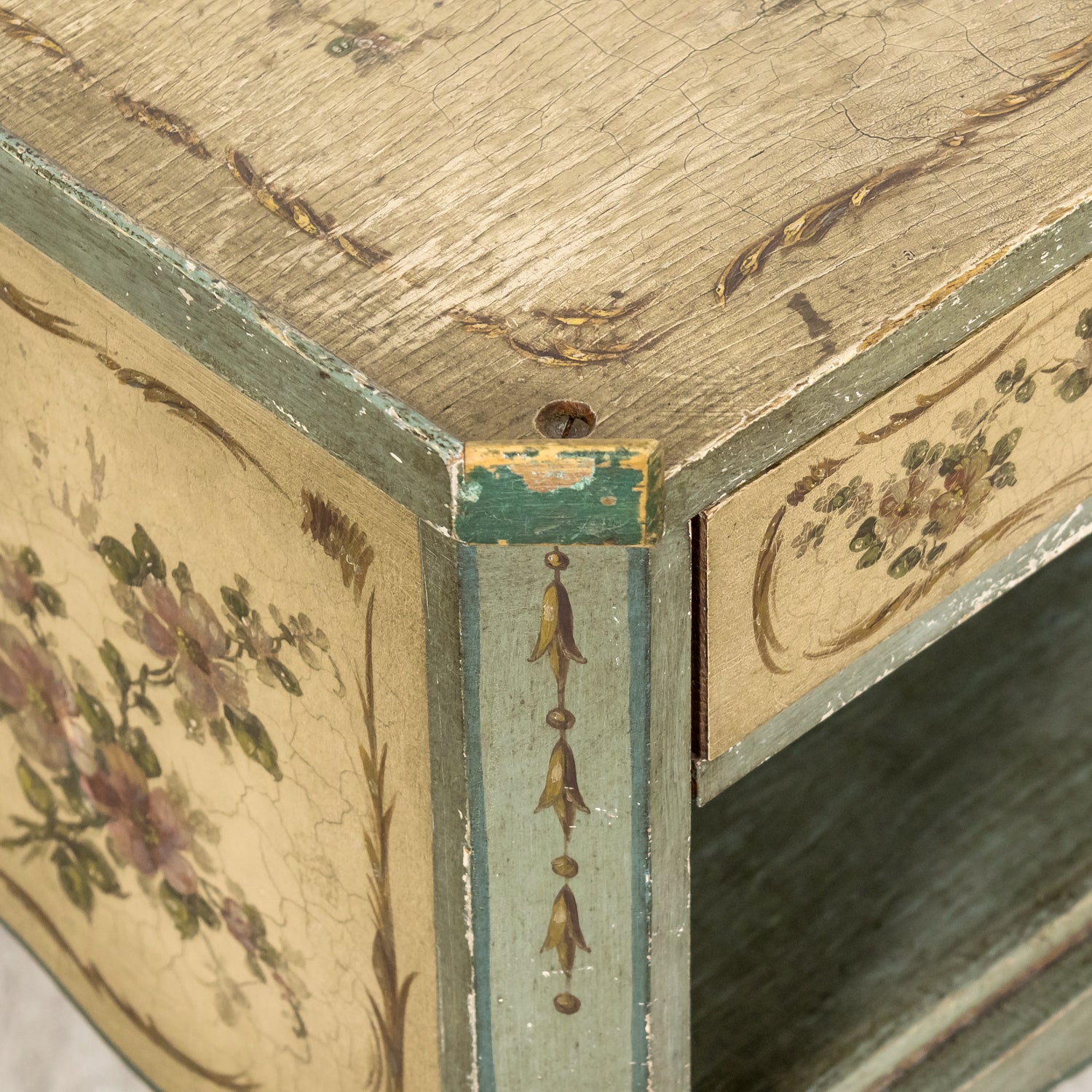 Rare Pair of 1930s French Painted Nightstands by Maison Gouffé, Louis XV & Louis XVI Styles