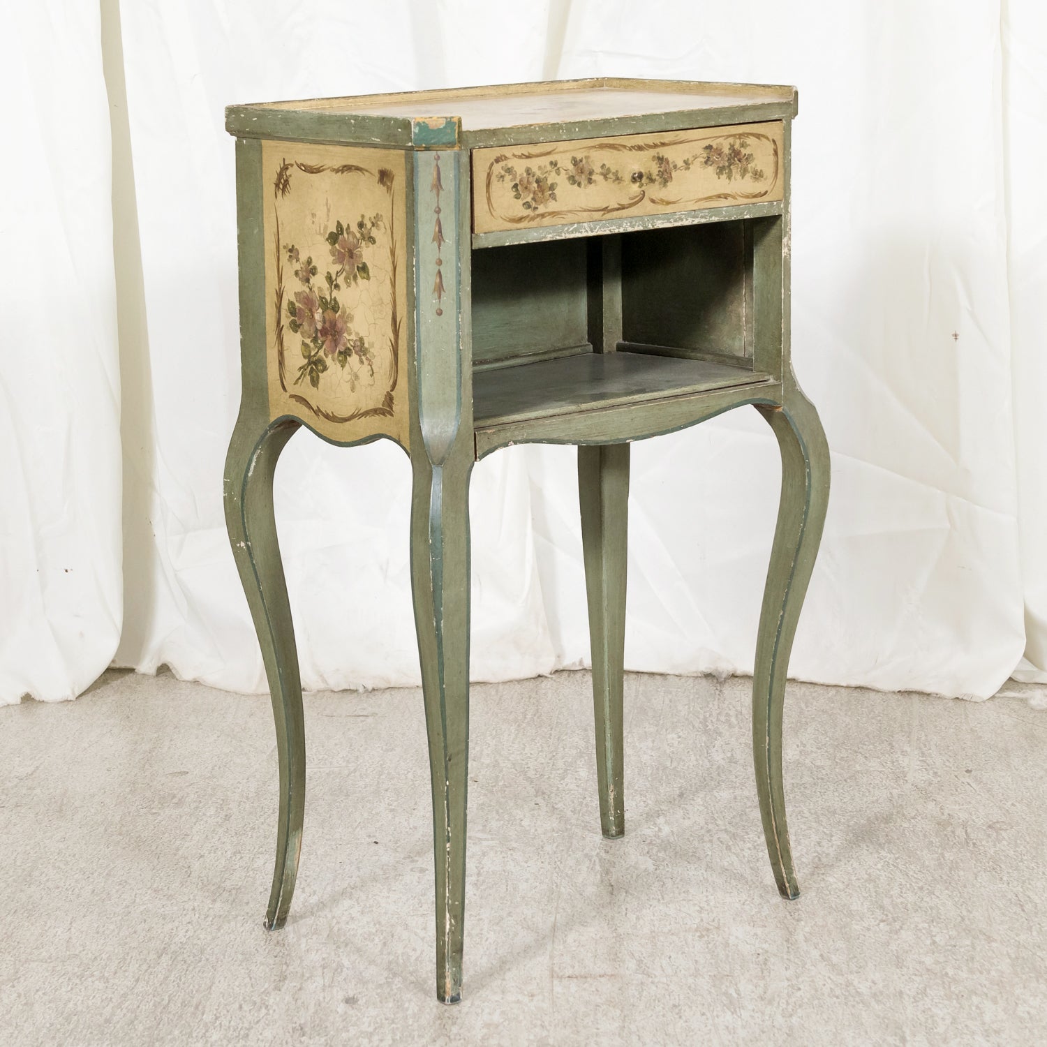 Rare Pair of 1930s French Painted Nightstands by Maison Gouffé, Louis XV & Louis XVI Styles