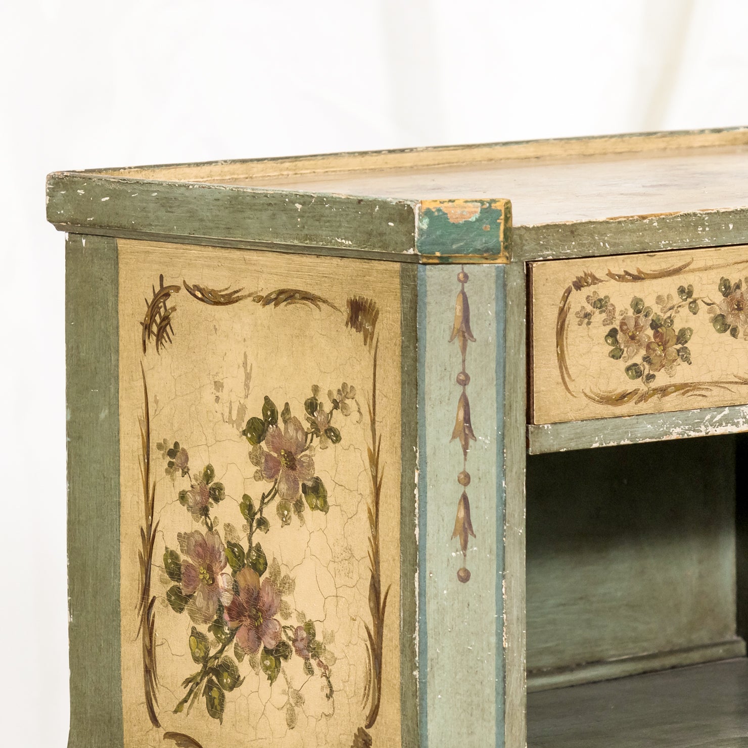 Rare Pair of 1930s French Painted Nightstands by Maison Gouffé, Louis XV & Louis XVI Styles