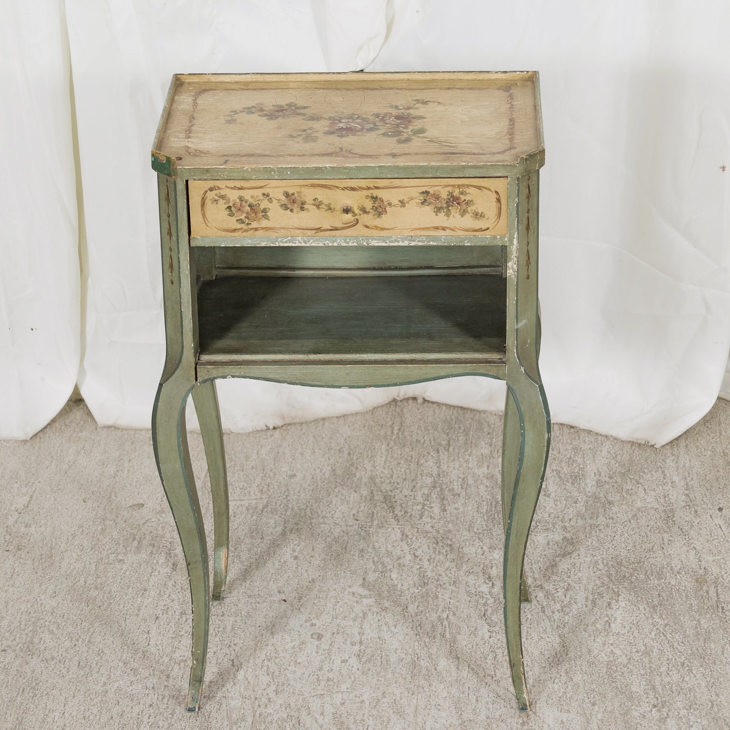 Rare Pair of 1930s French Painted Nightstands by Maison Gouffé, Louis XV & Louis XVI Styles