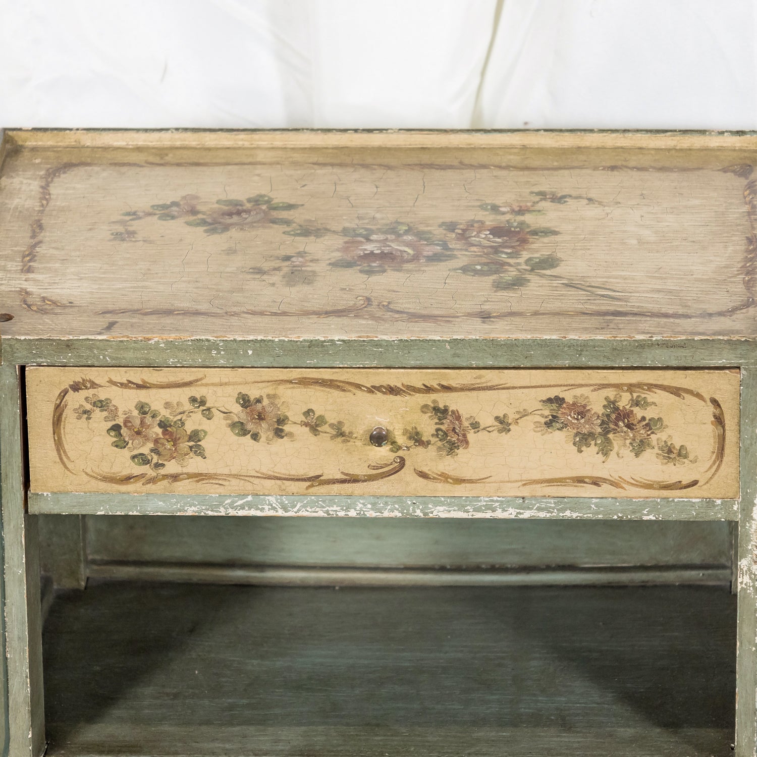 Rare Pair of 1930s French Painted Nightstands by Maison Gouffé, Louis XV & Louis XVI Styles