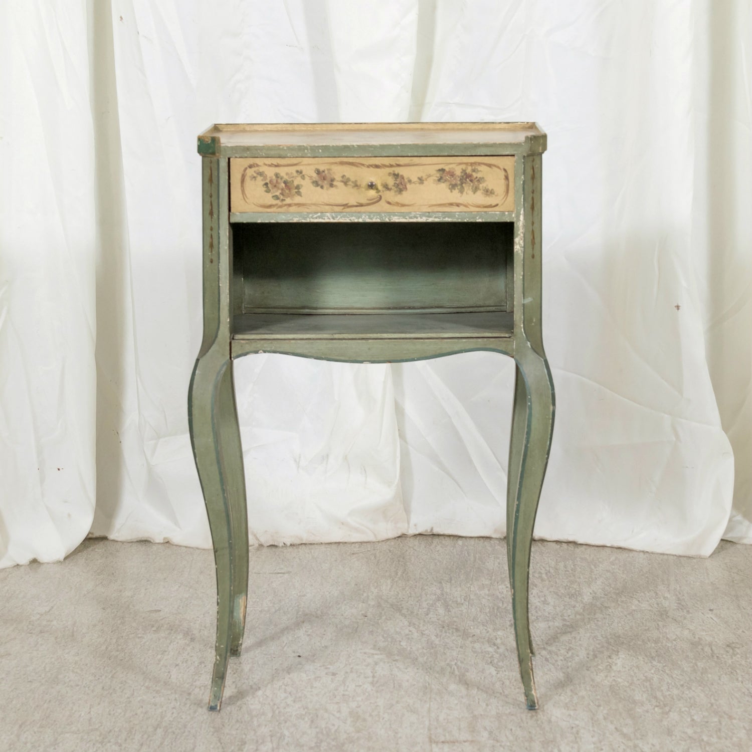 Rare Pair of 1930s French Painted Nightstands by Maison Gouffé, Louis XV & Louis XVI Styles